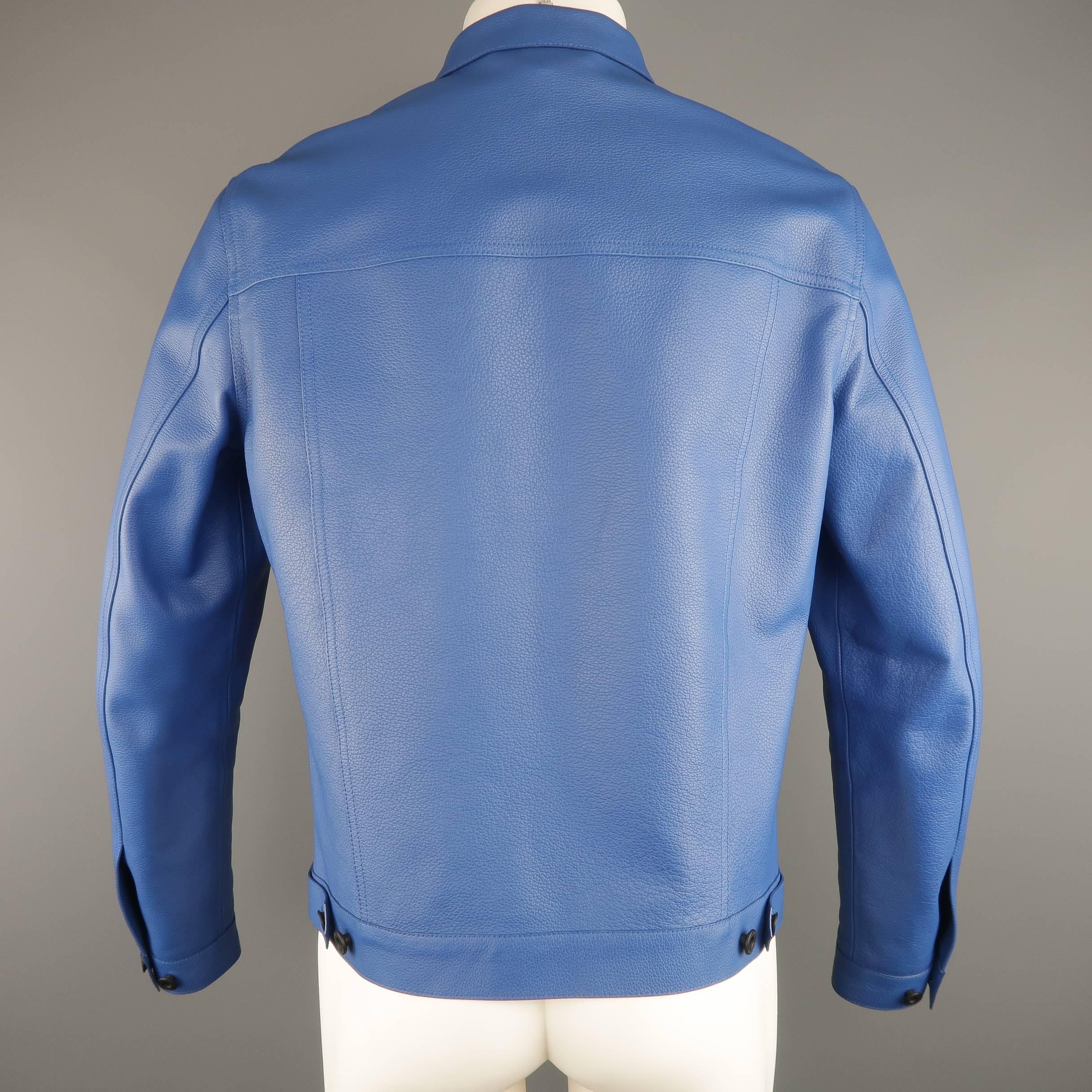 Burberry Prorsum Men's Royal Blue Pebbled Lambskin Leather Trucker Jacket  1