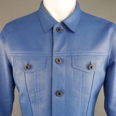 Burberry Prorsum Men's Royal Blue Pebbled Lambskin Leather Trucker Jacket