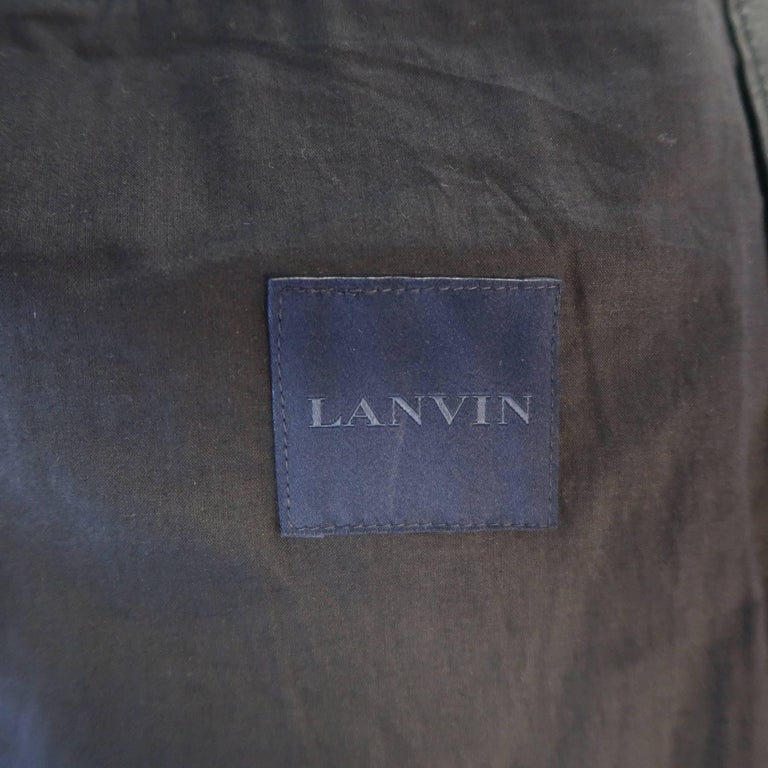 Lanvin Leather Jacket - Black Leather Fringe Trim Green Collar Bomber ...