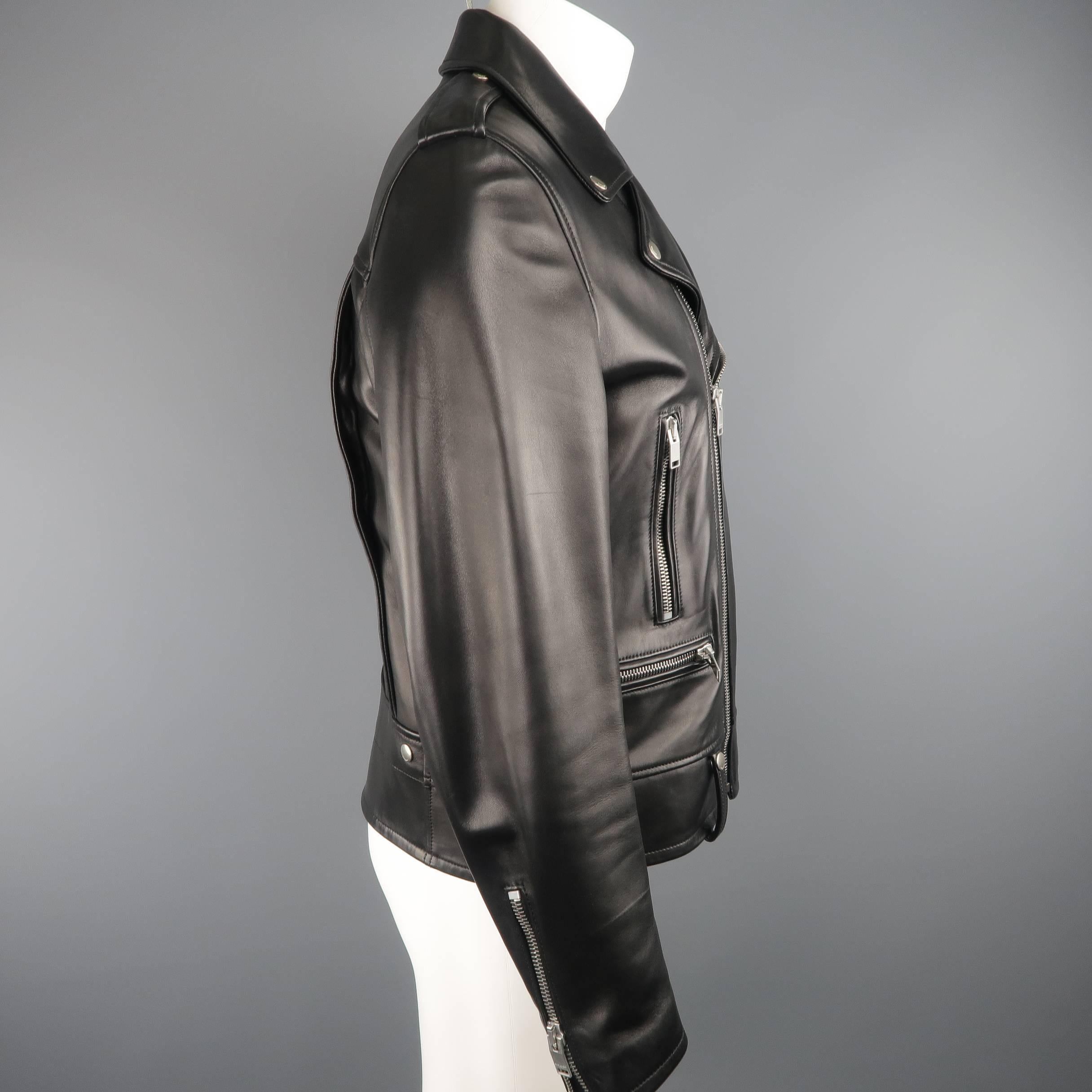 Saint Laurent Men's Black Lambskin Leather Moto Biker Jacket  2