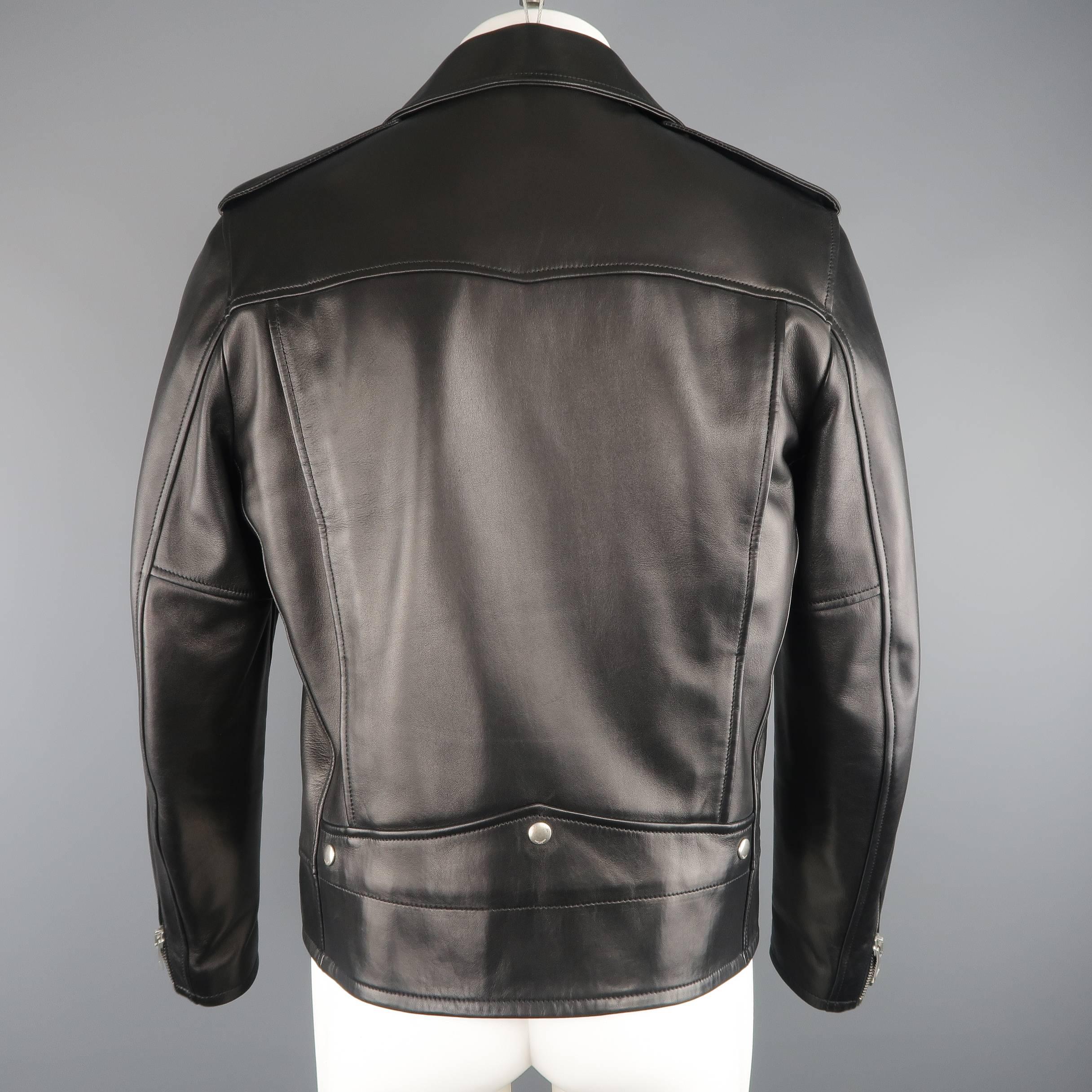 Saint Laurent Men's Black Lambskin Leather Moto Biker Jacket  3
