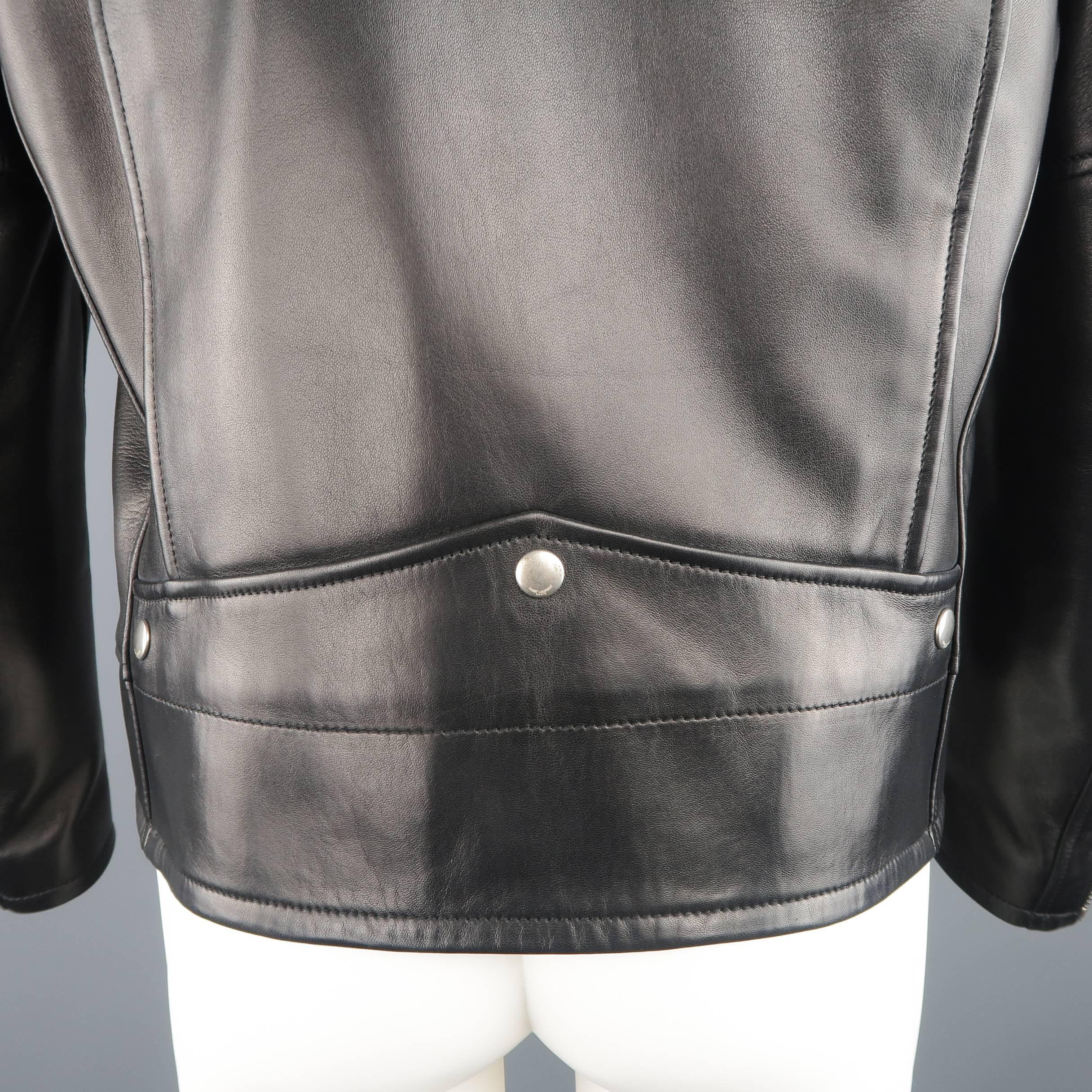 Saint Laurent Men's Black Lambskin Leather Moto Biker Jacket  4