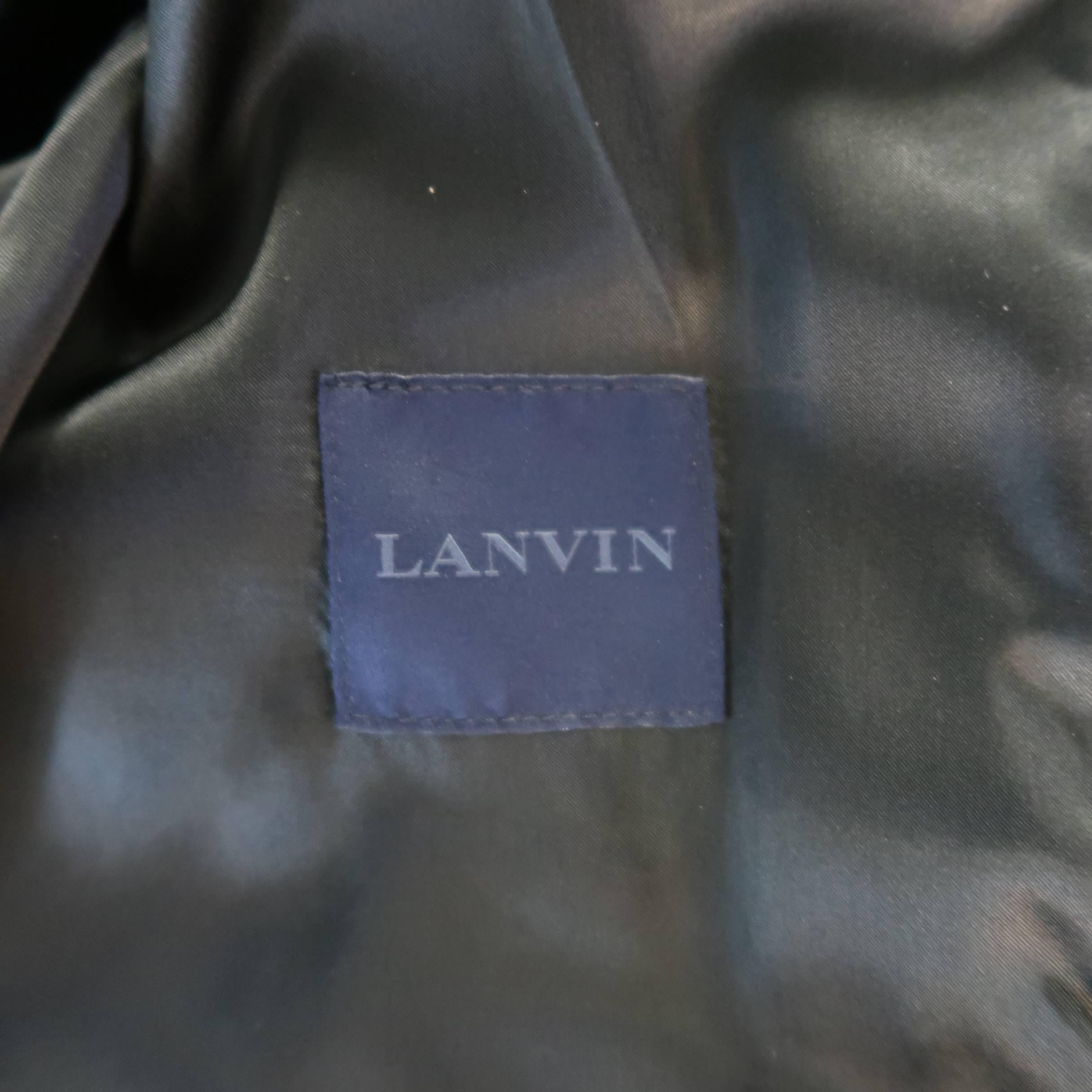 LANVIN Jacket Bomber - Black & Charcoal Leather & Canvas Blue Men's Coat 4
