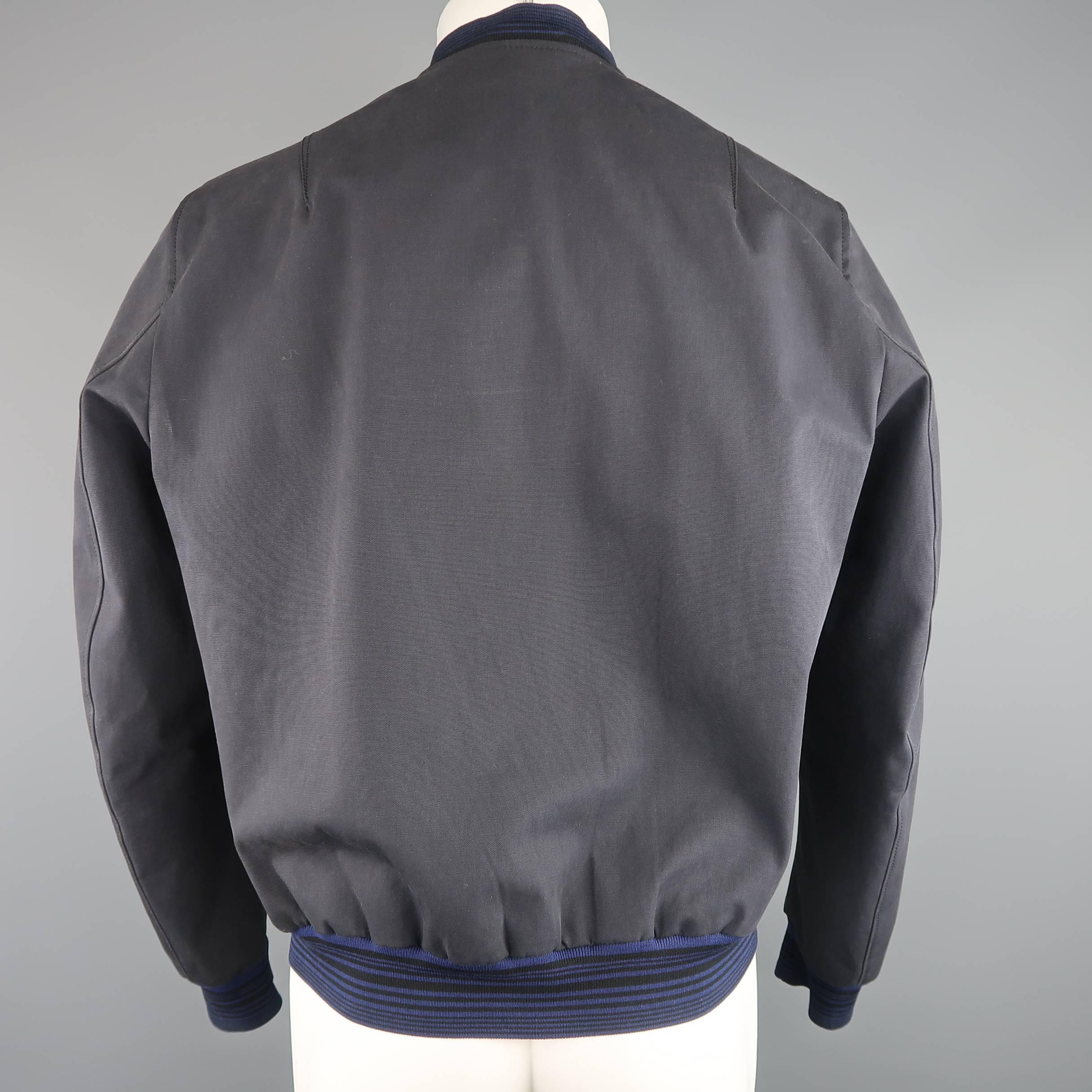 LANVIN Jacket Bomber - Black & Charcoal Leather & Canvas Blue Men's Coat 2