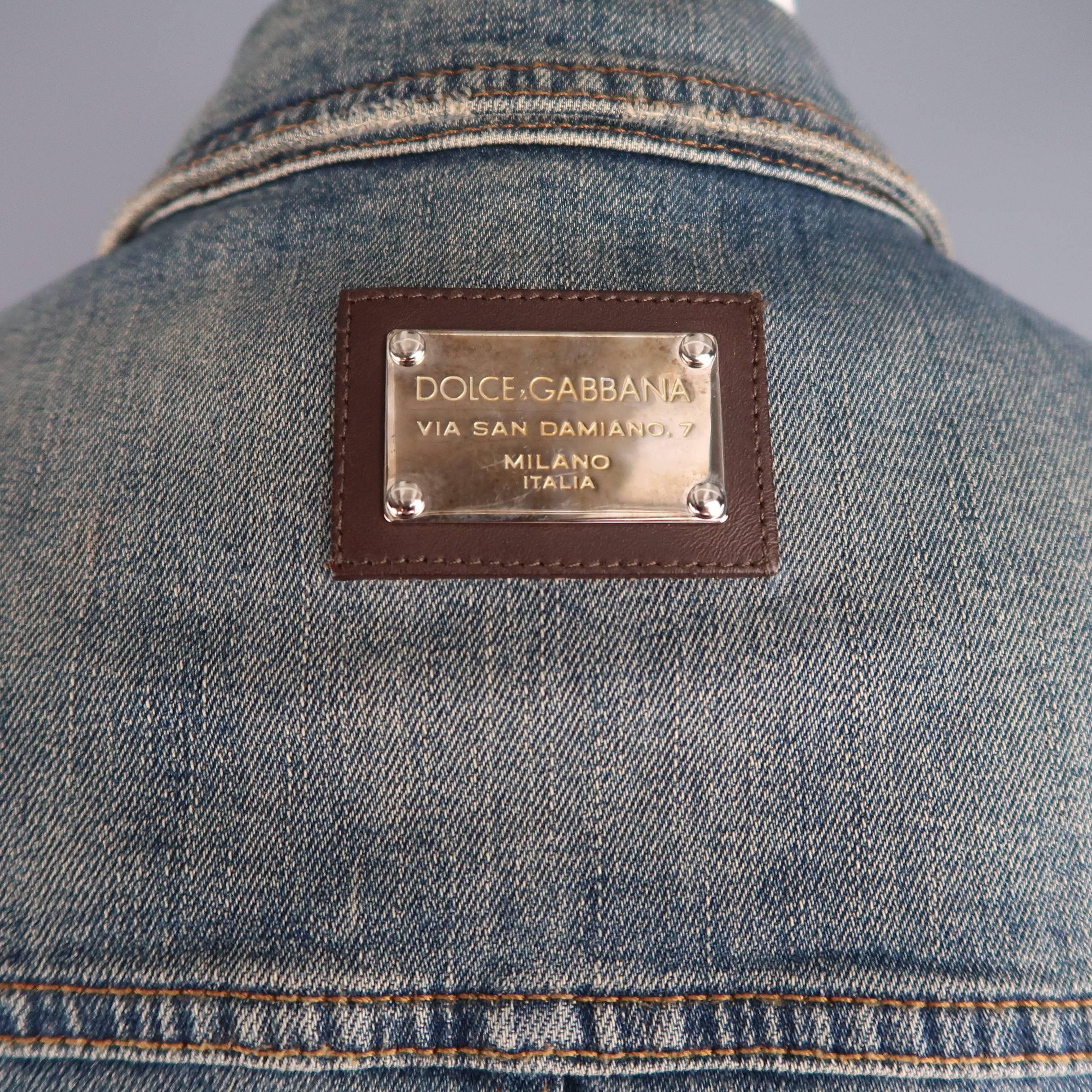 DOLCE & GABBANA 42 Navy Dirty Wash Distressed Denim Trucker Jacket 2