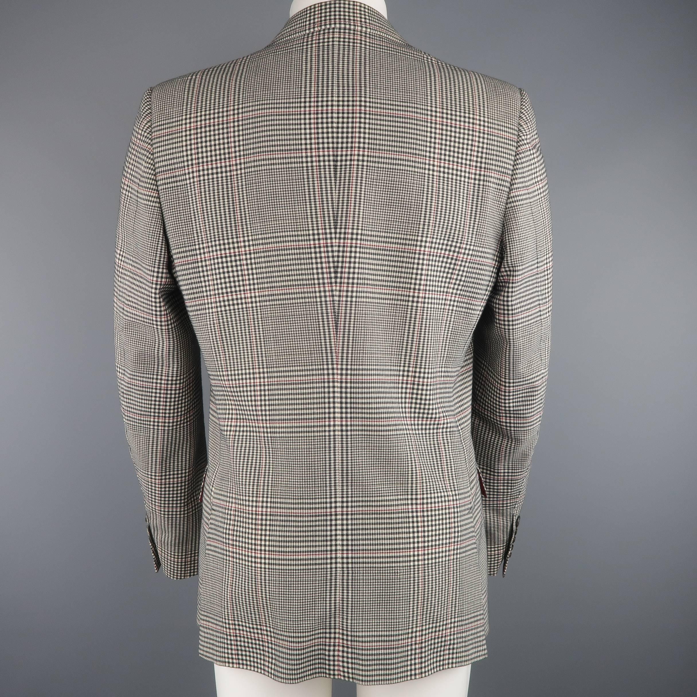 Men's GUCCI 42 Regular Black White & Red Glenplaid Peak Lapel Sport Coat 1