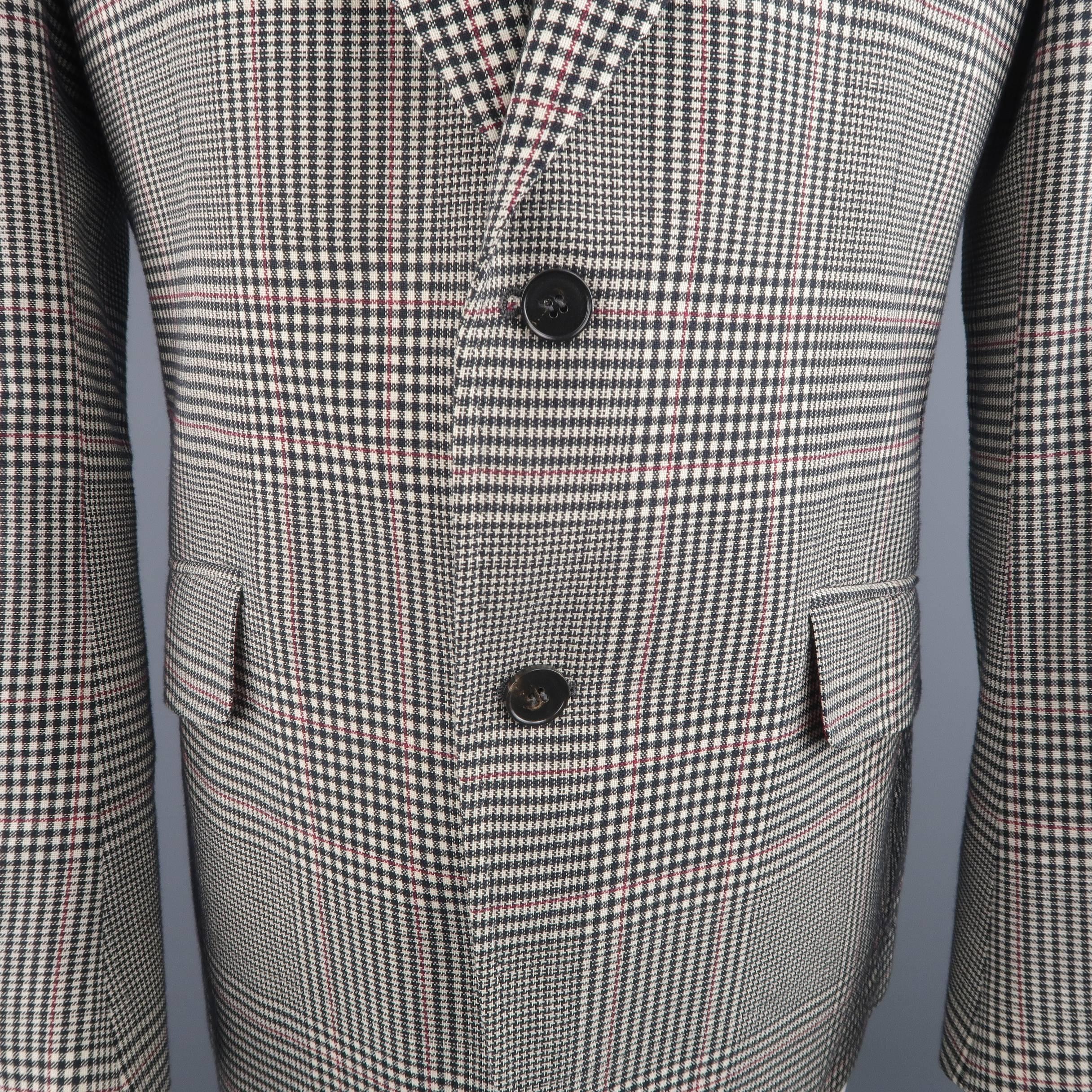 Gray Men's GUCCI 42 Regular Black White & Red Glenplaid Peak Lapel Sport Coat