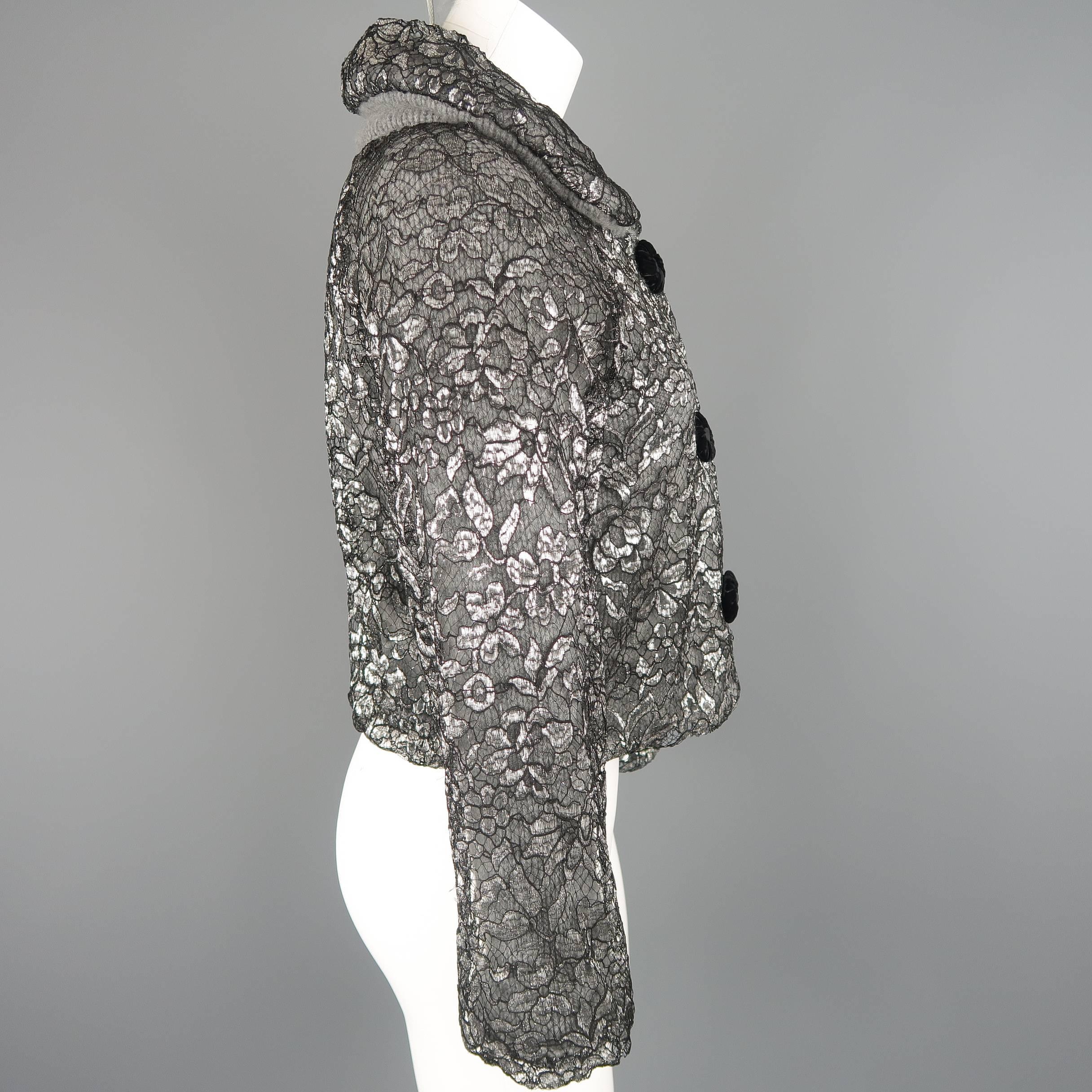 Women's MARC JACOBS Size S Silver Lace Overlay Cashmere Cropped Jacket