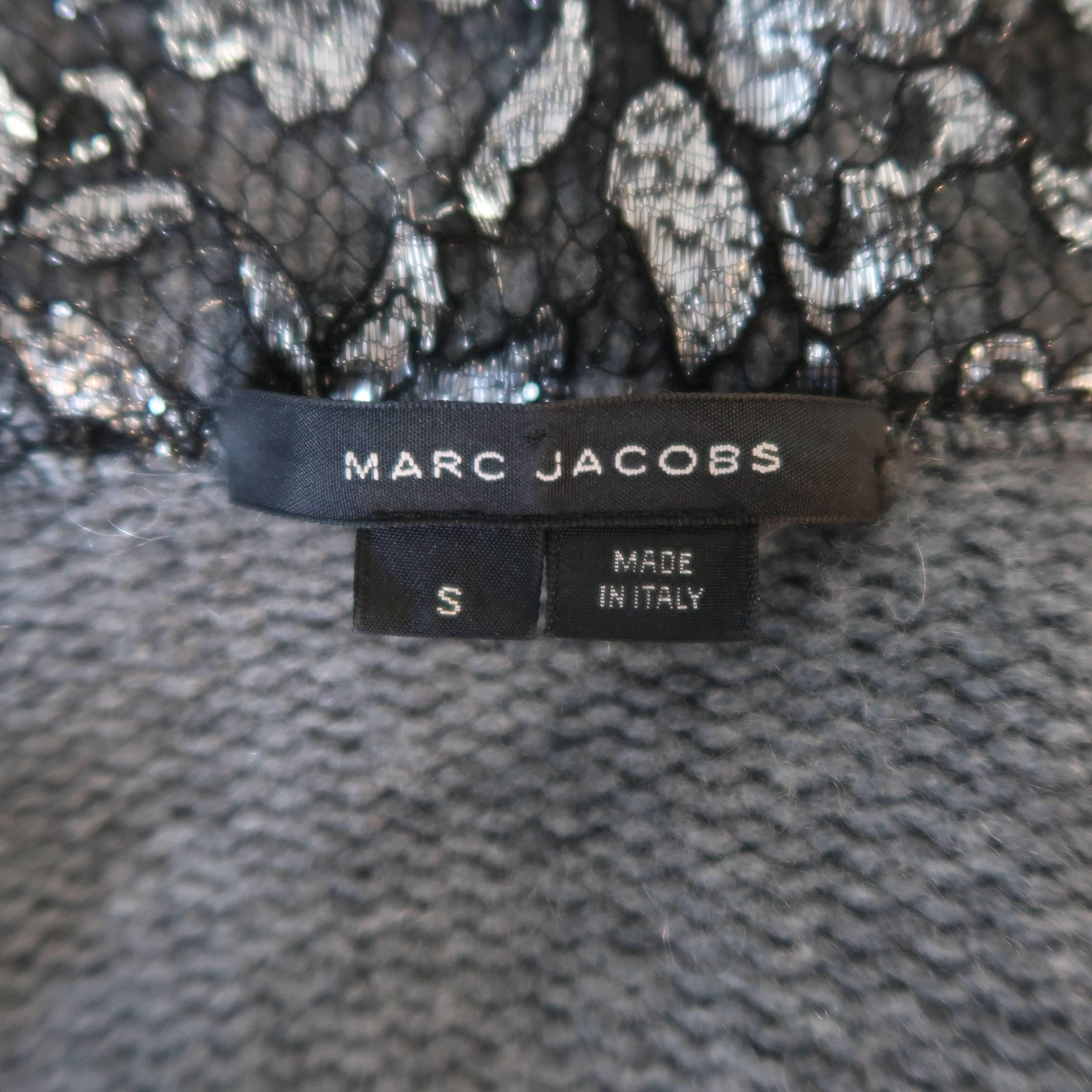 MARC JACOBS Size S Silver Lace Overlay Cashmere Cropped Jacket 4