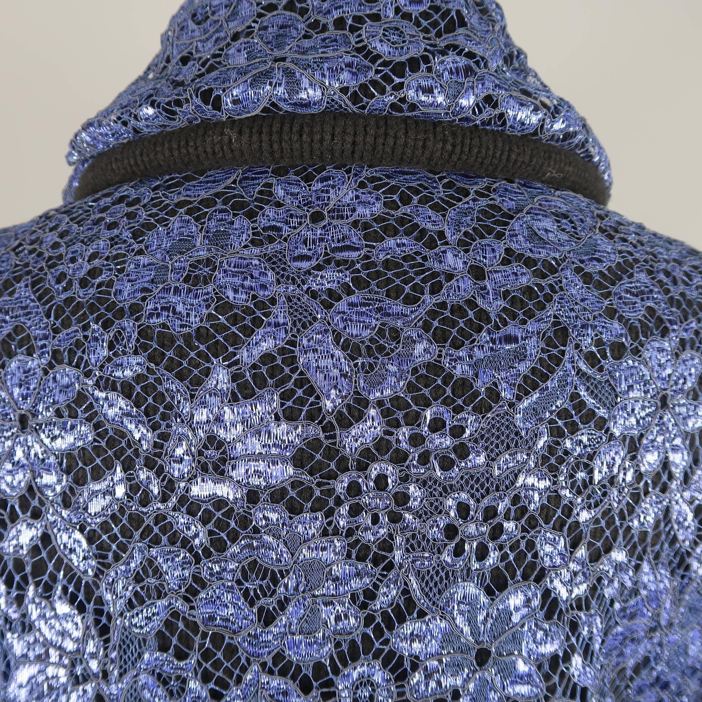MARC JACOBS Size S Blue Metallic Lace Overlay Cashmere Jacket 3
