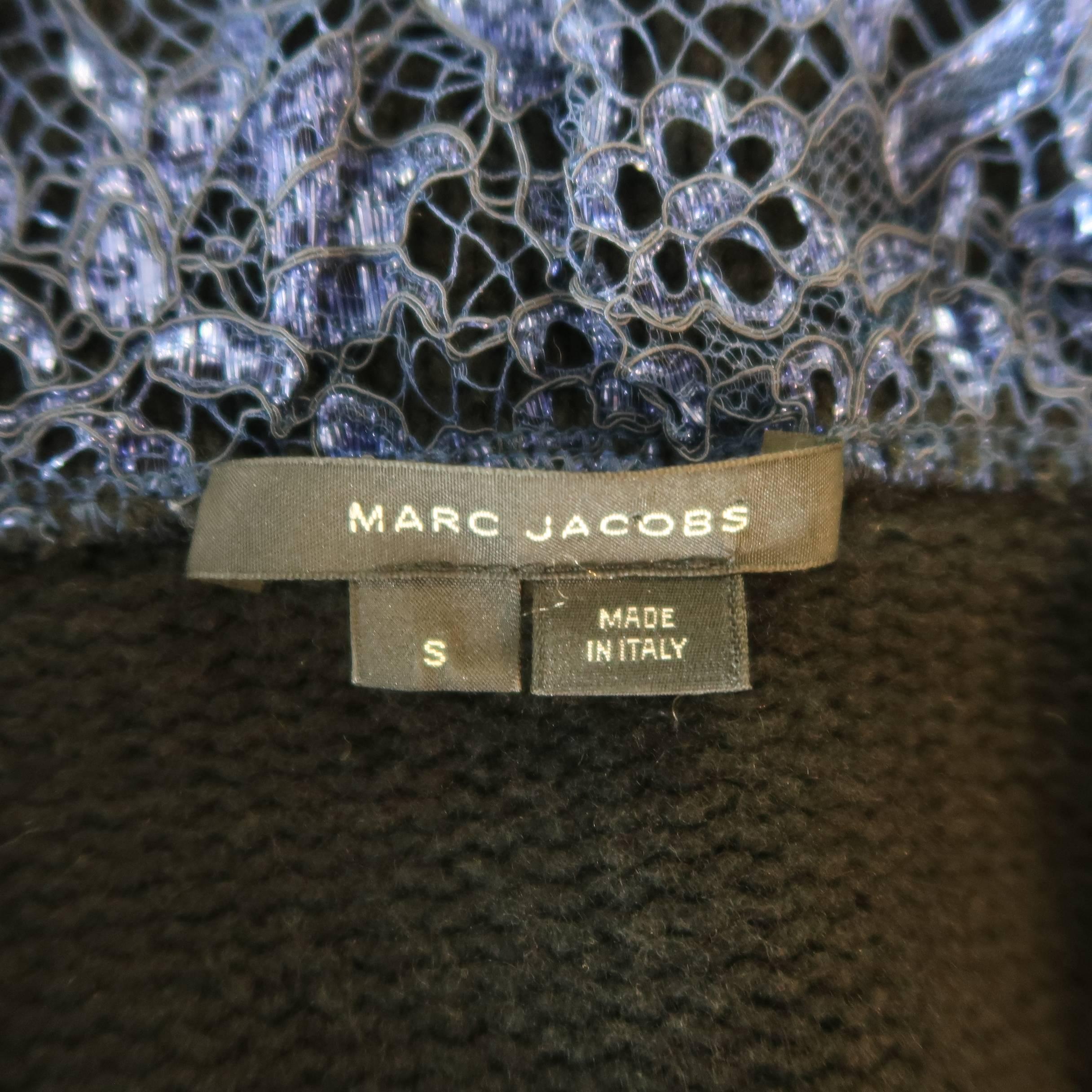 MARC JACOBS Size S Blue Metallic Lace Overlay Cashmere Jacket 5