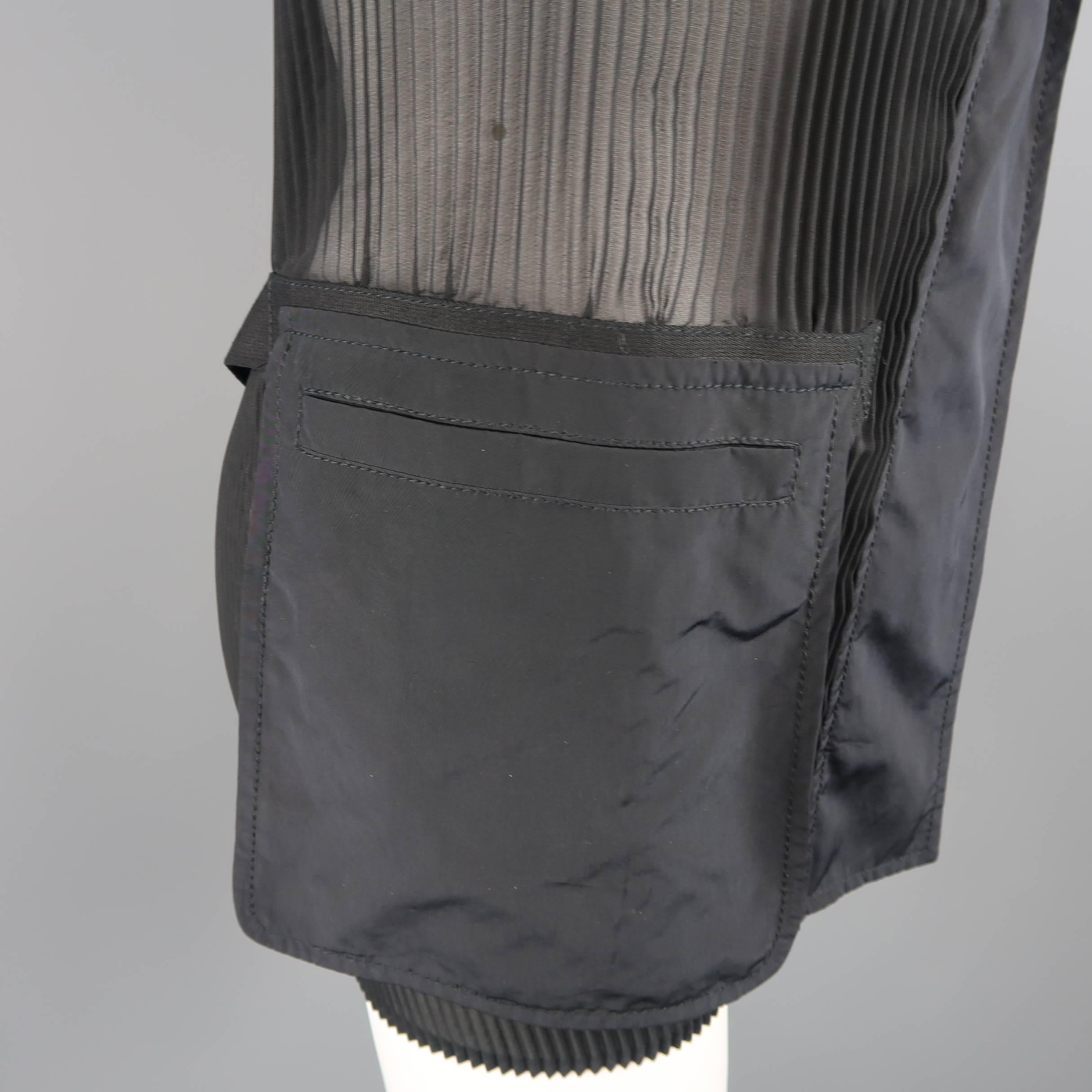 GIORGIO ARMANI Size 6 Black SHeer Pleated Zip Hood Jacket 4