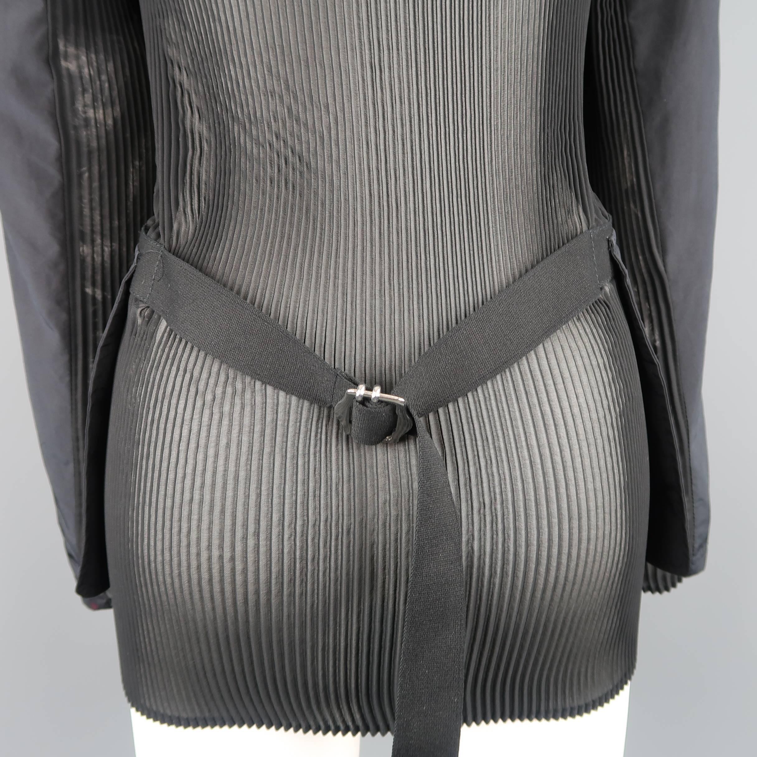GIORGIO ARMANI Size 6 Black SHeer Pleated Zip Hood Jacket 6