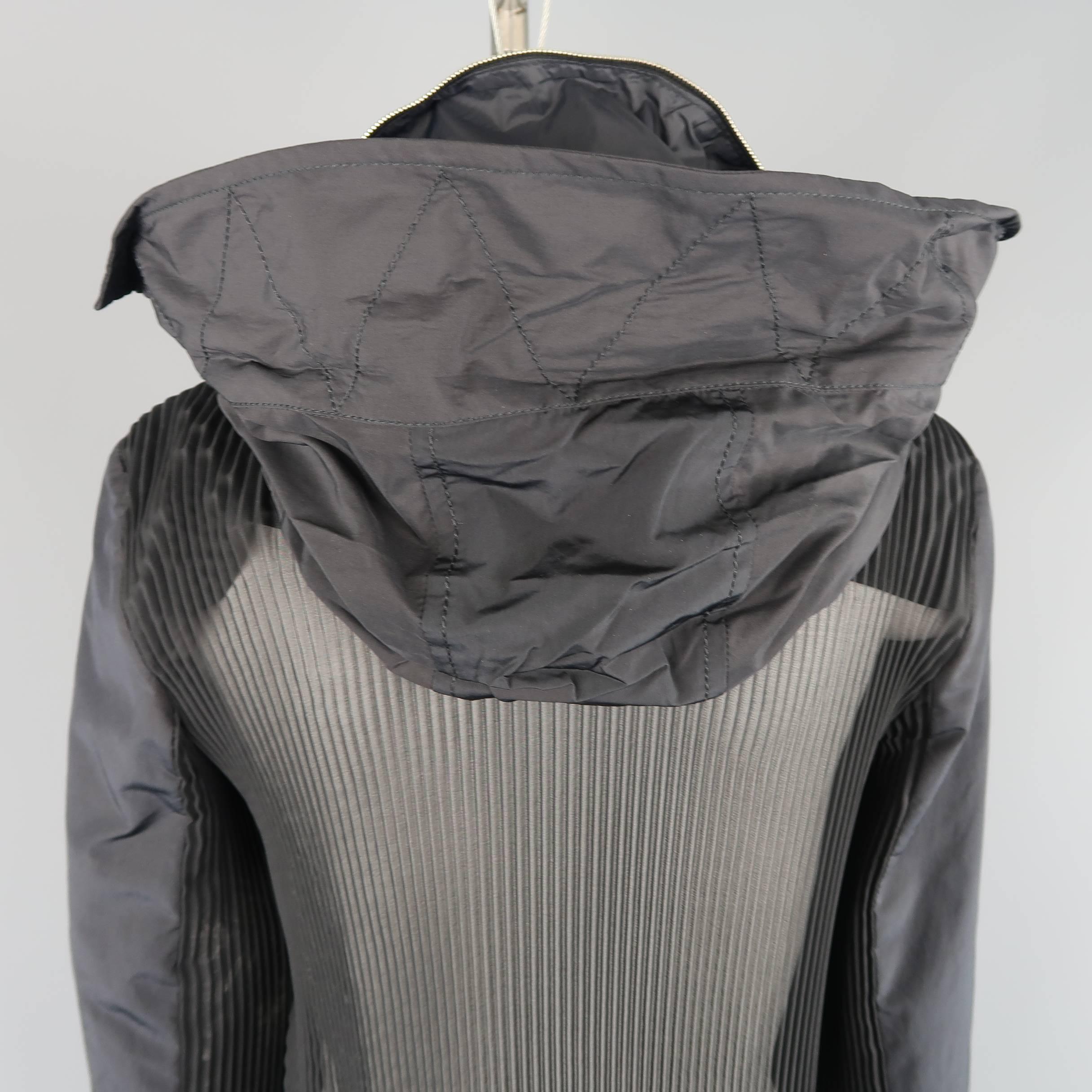 GIORGIO ARMANI Size 6 Black SHeer Pleated Zip Hood Jacket 5