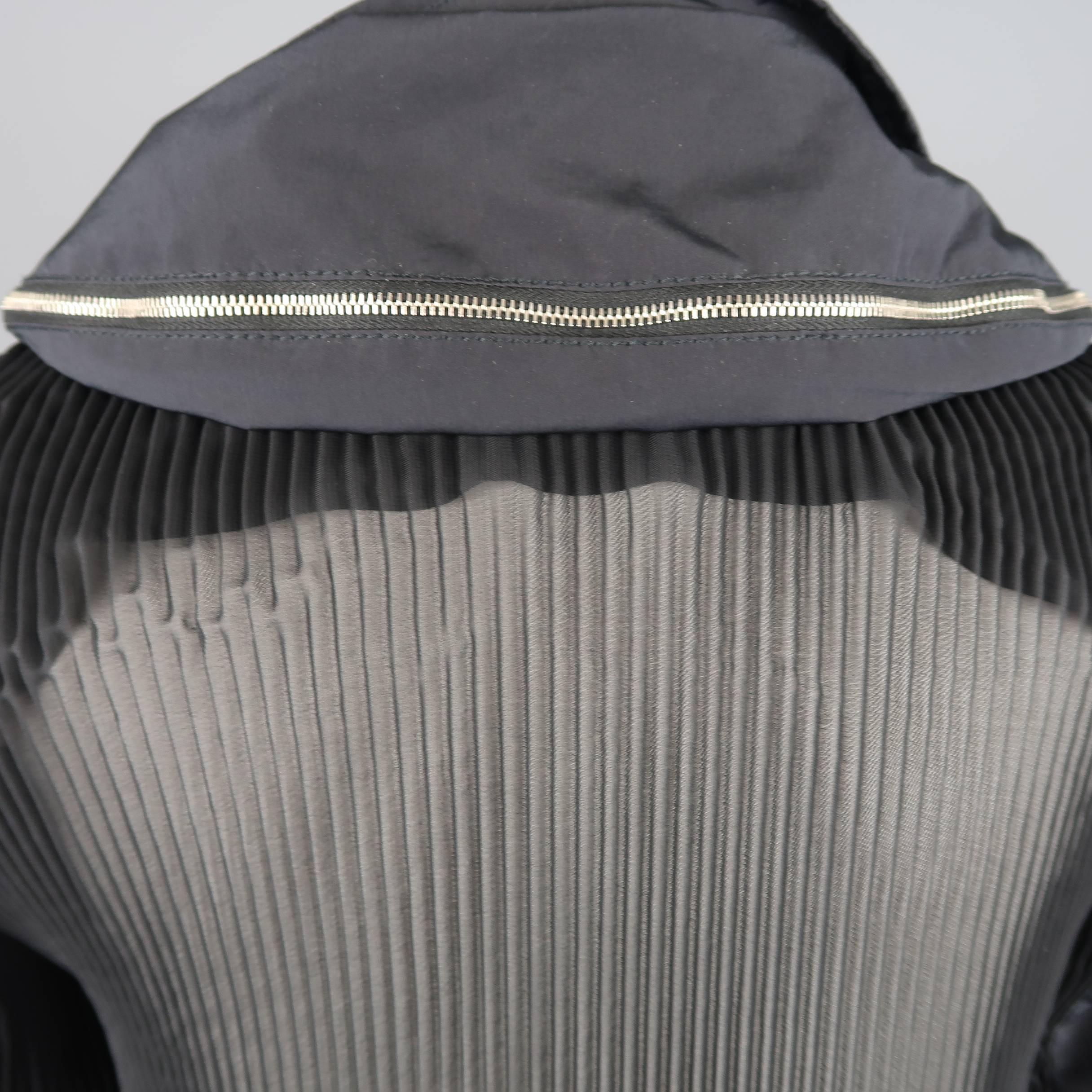 GIORGIO ARMANI Size 6 Black SHeer Pleated Zip Hood Jacket 8