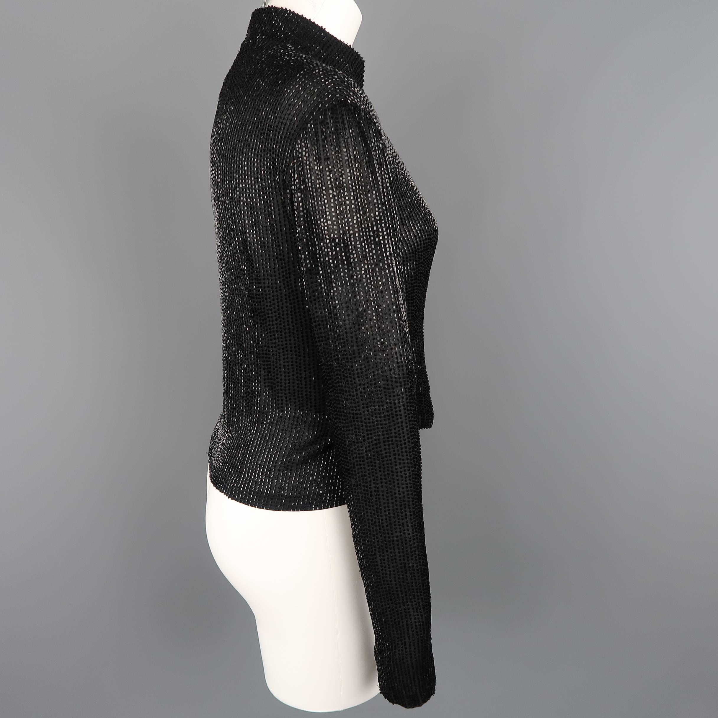 Ralph Lauren Collection Black Beaded Silk Nehru Collar Evening Blouse In Good Condition In San Francisco, CA