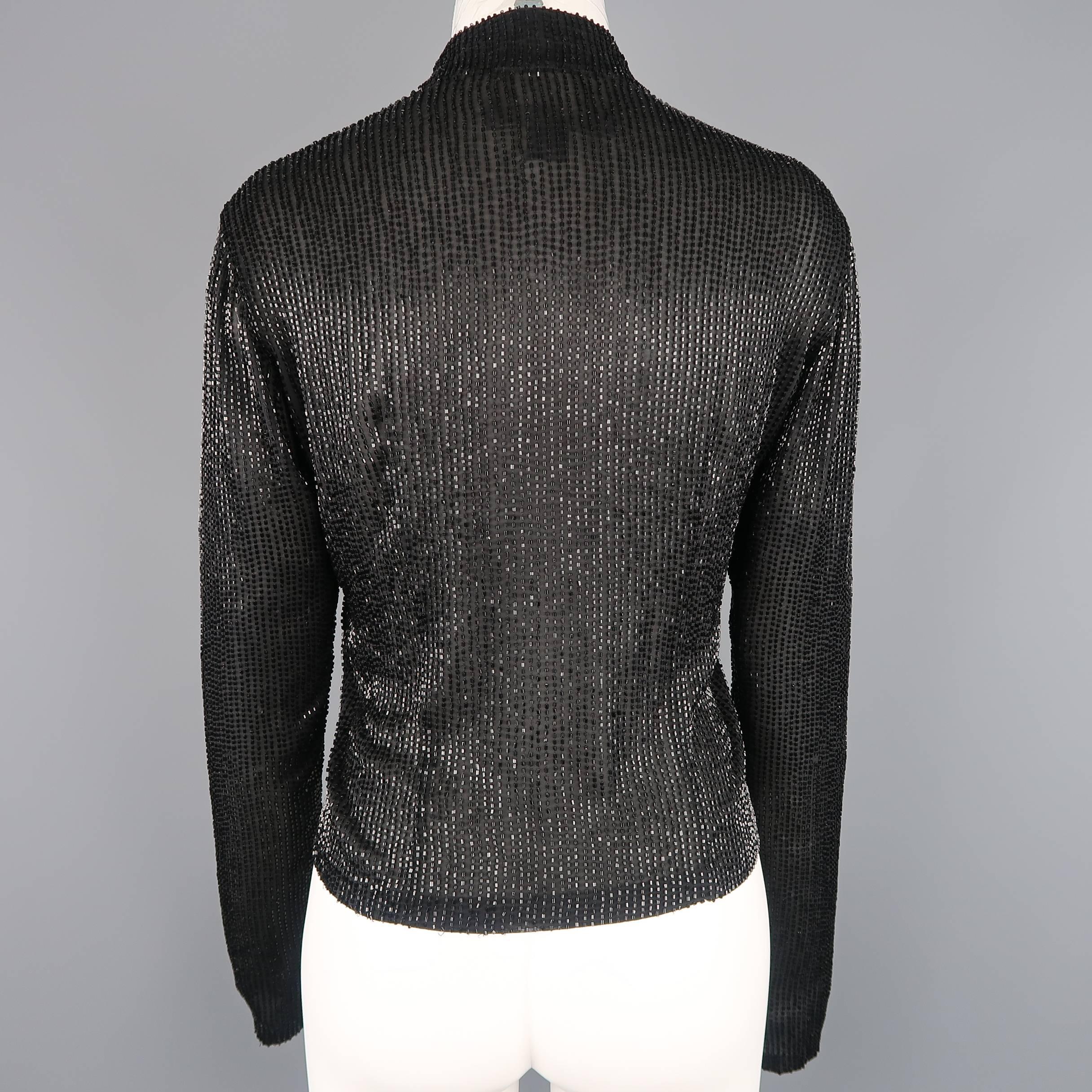 Women's Ralph Lauren Collection Black Beaded Silk Nehru Collar Evening Blouse
