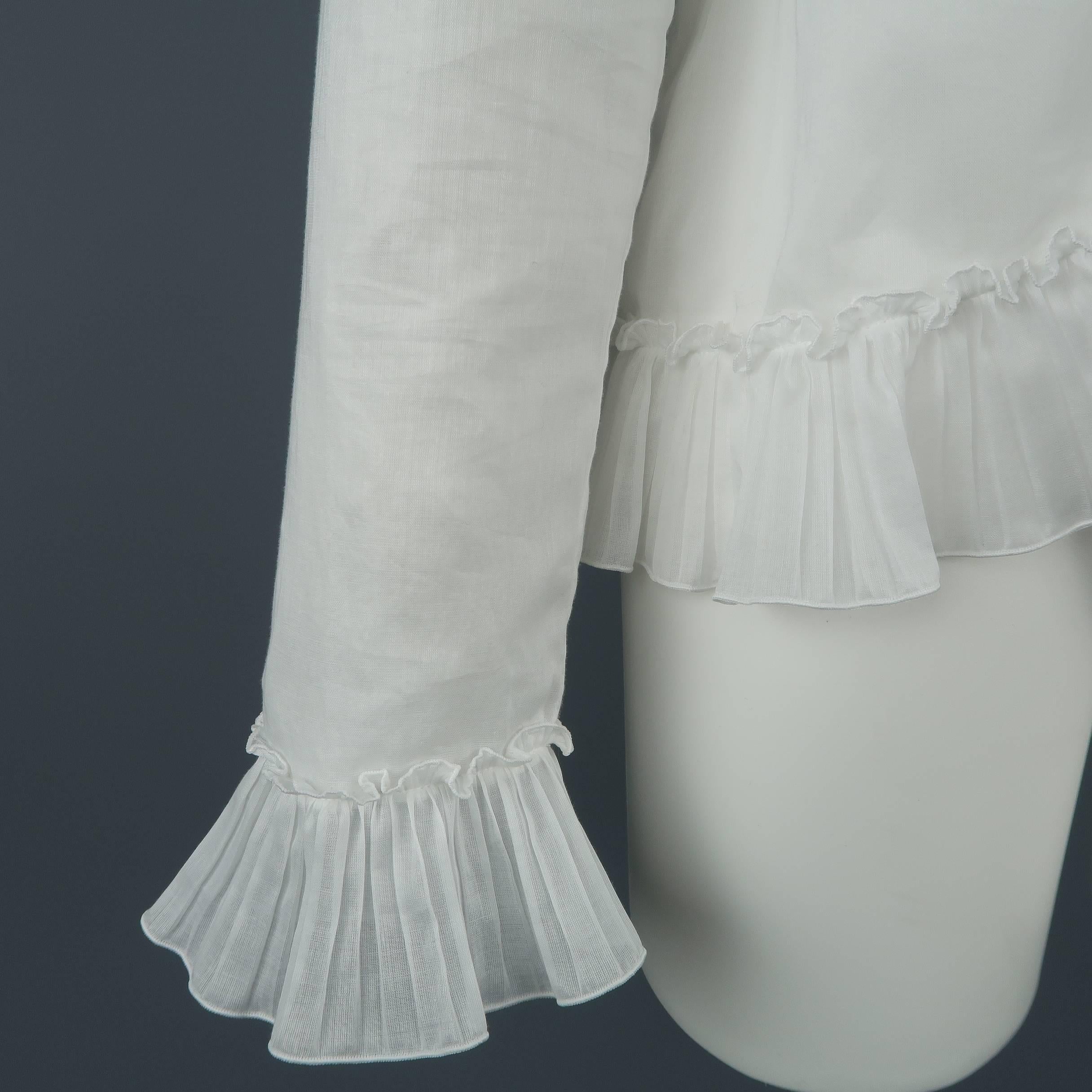 ALEXANDER MCQUEEN Size M White Cotton Ruffled Trim Blouse In Excellent Condition In San Francisco, CA