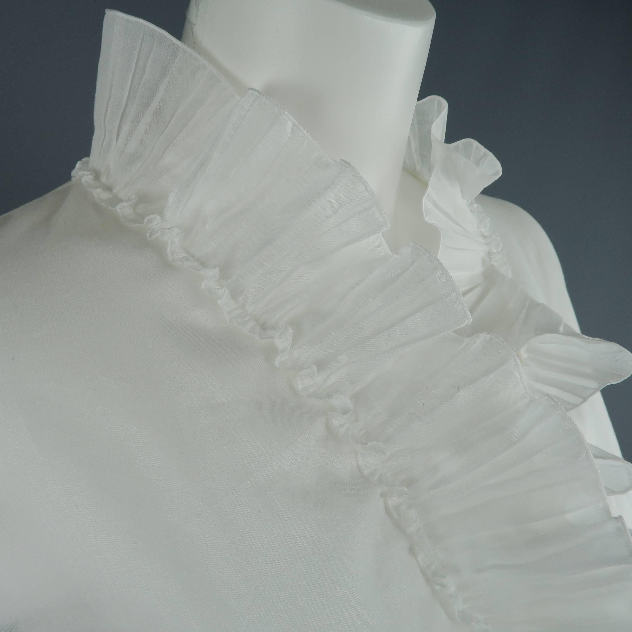 Women's ALEXANDER MCQUEEN Size M White Cotton Ruffled Trim Blouse