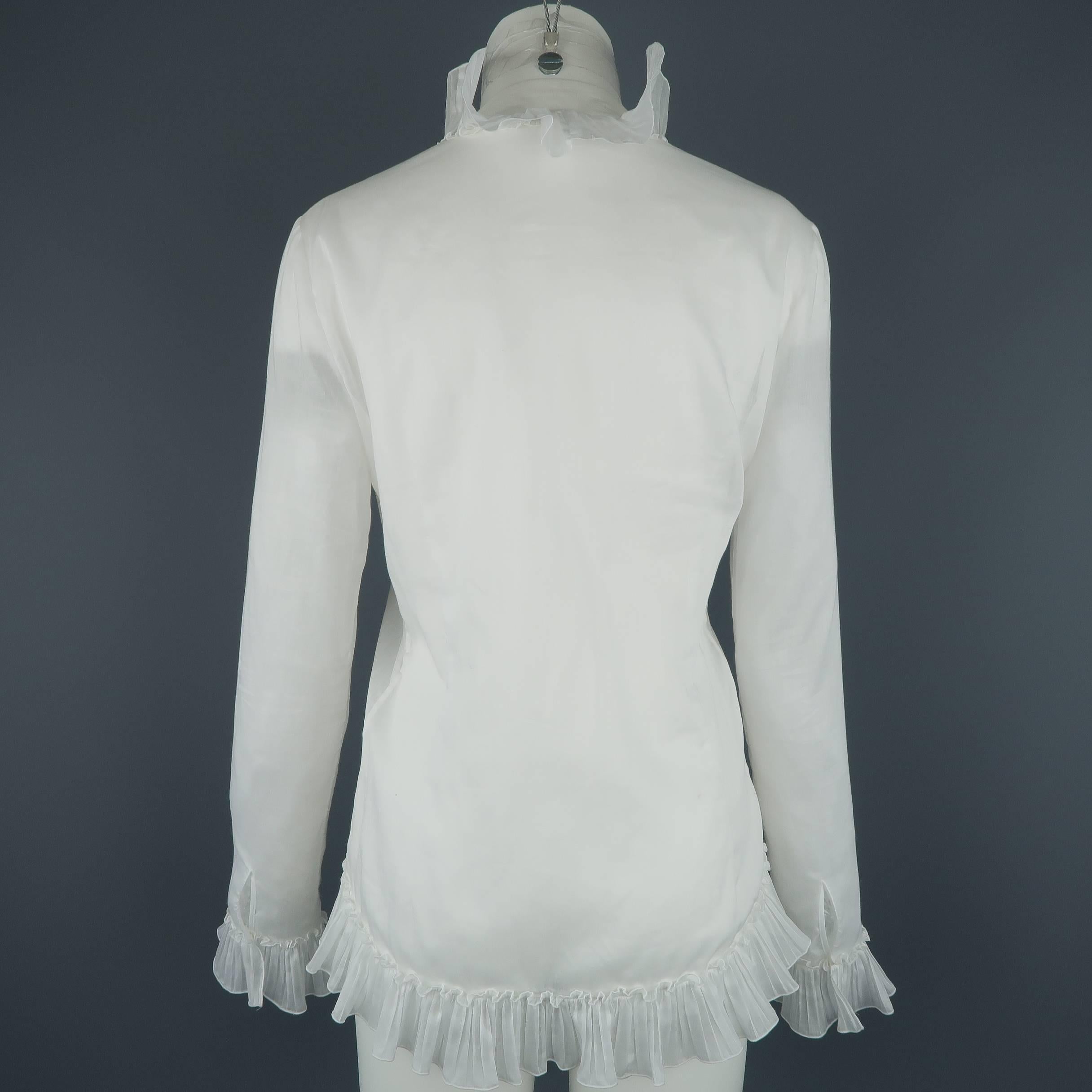 ALEXANDER MCQUEEN Size M White Cotton Ruffled Trim Blouse 2