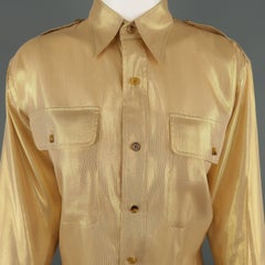 RALPH LAUREN Size 6 Gold Silk Lame' Military Blouse