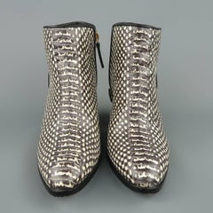 GIUSEPPE ZANOTTI Size 7.5 Black & White Snake Leather Ankle Boots