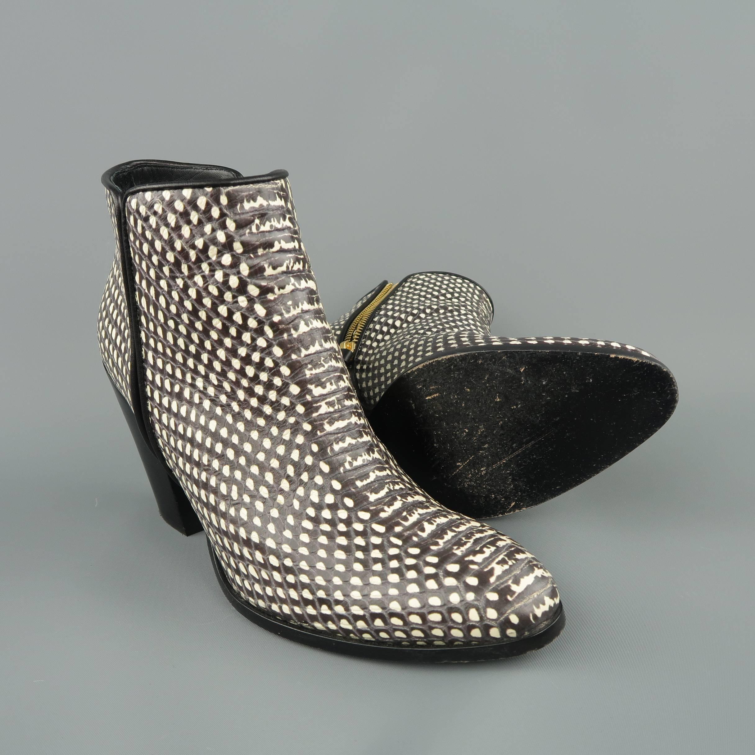 Women's GIUSEPPE ZANOTTI Size 7.5 Black & White Snake Leather Ankle Boots