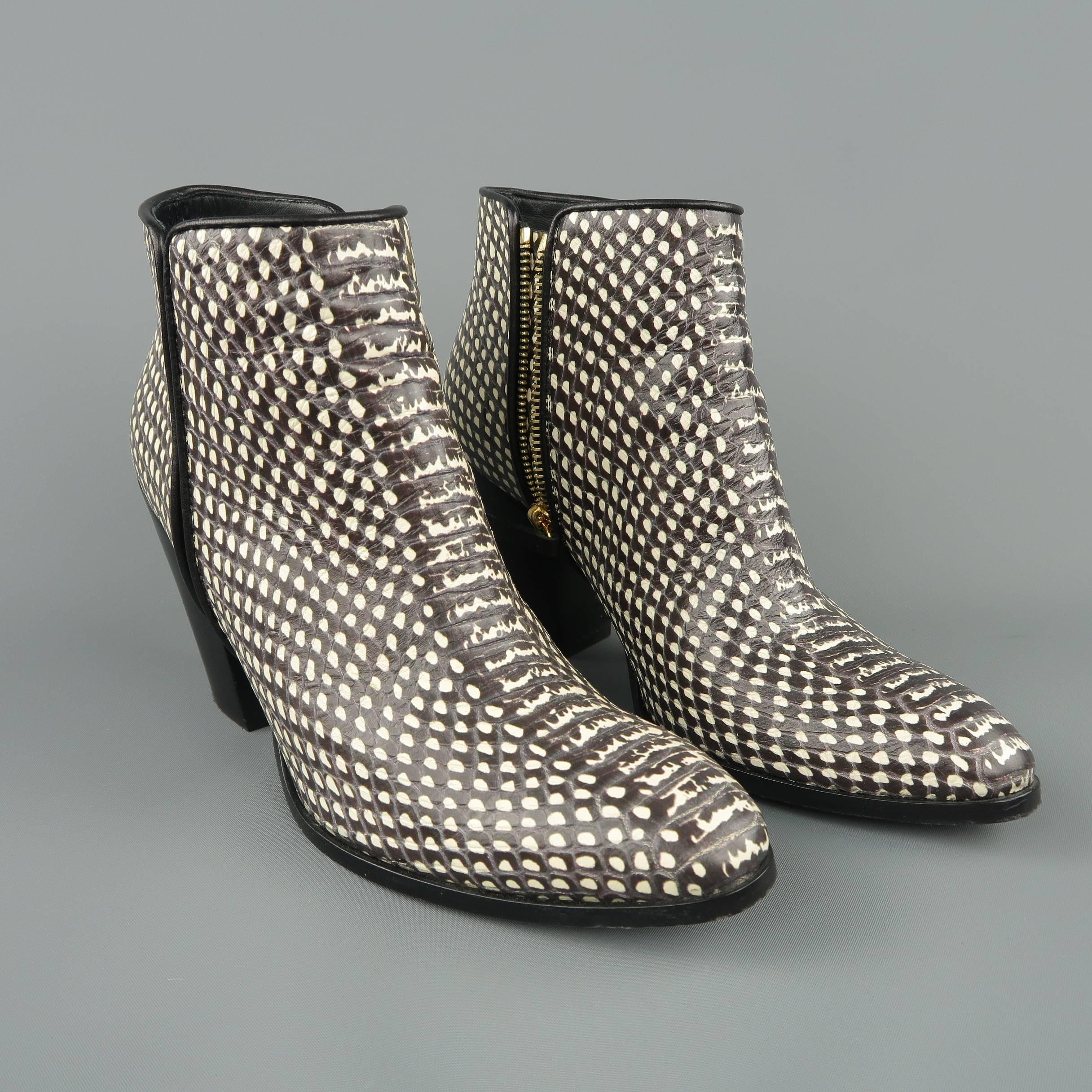 GIUSEPPE ZANOTTI Size 7.5 Black & White Snake Leather Ankle Boots In Good Condition In San Francisco, CA