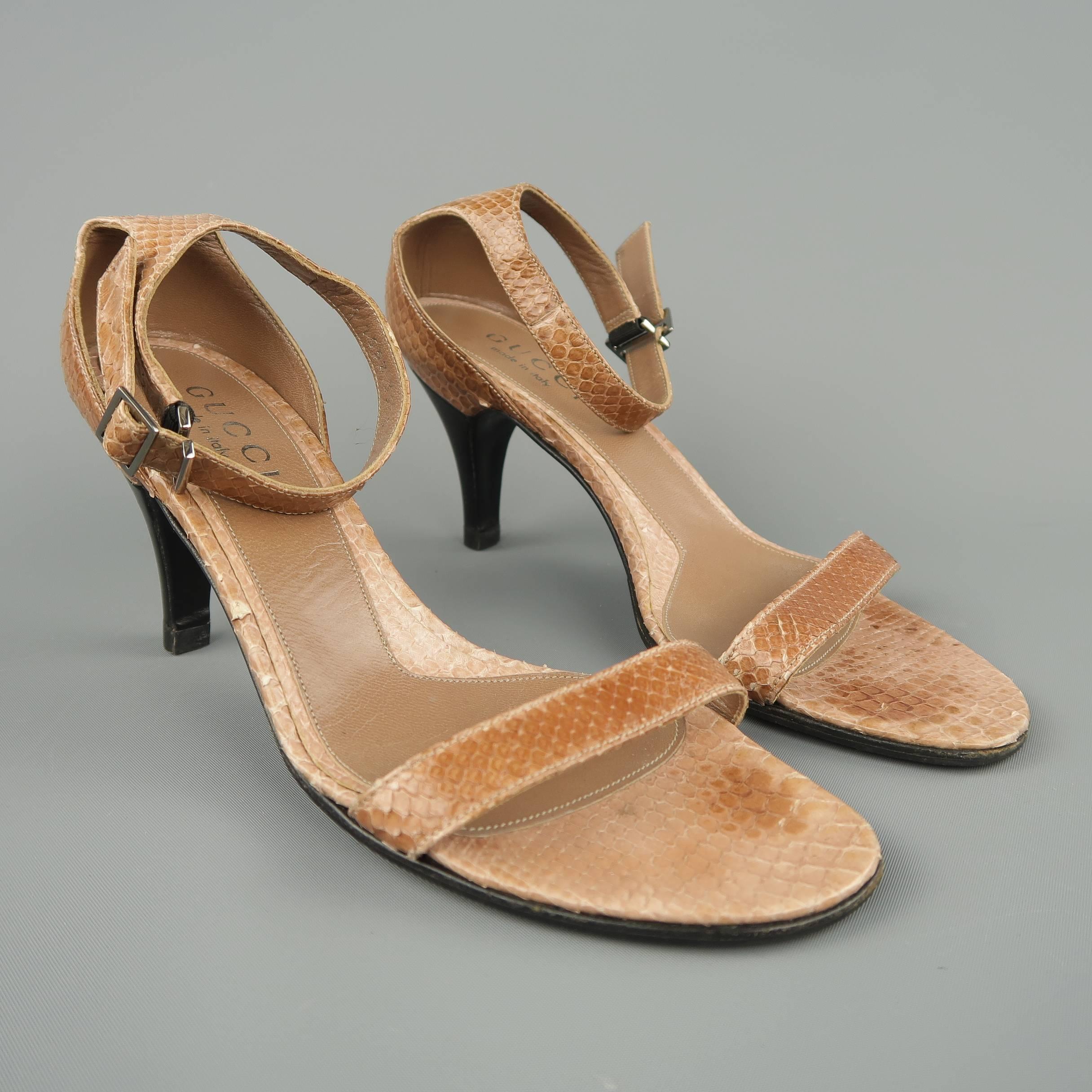 Brown GUCCI Size 5.5 Tan Ankle Snake Skin Ankle Strap Sandals