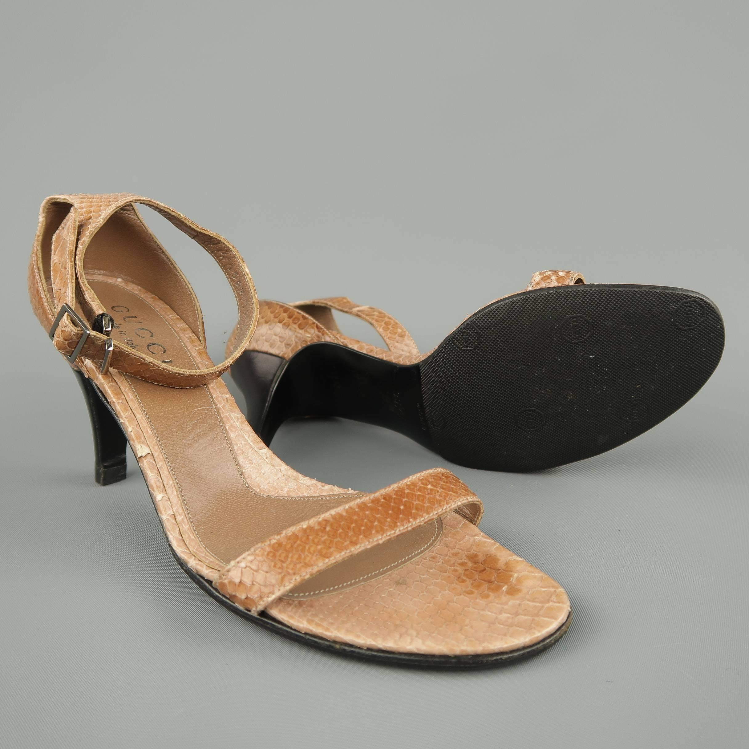 GUCCI Size 5.5 Tan Ankle Snake Skin Ankle Strap Sandals In Good Condition In San Francisco, CA