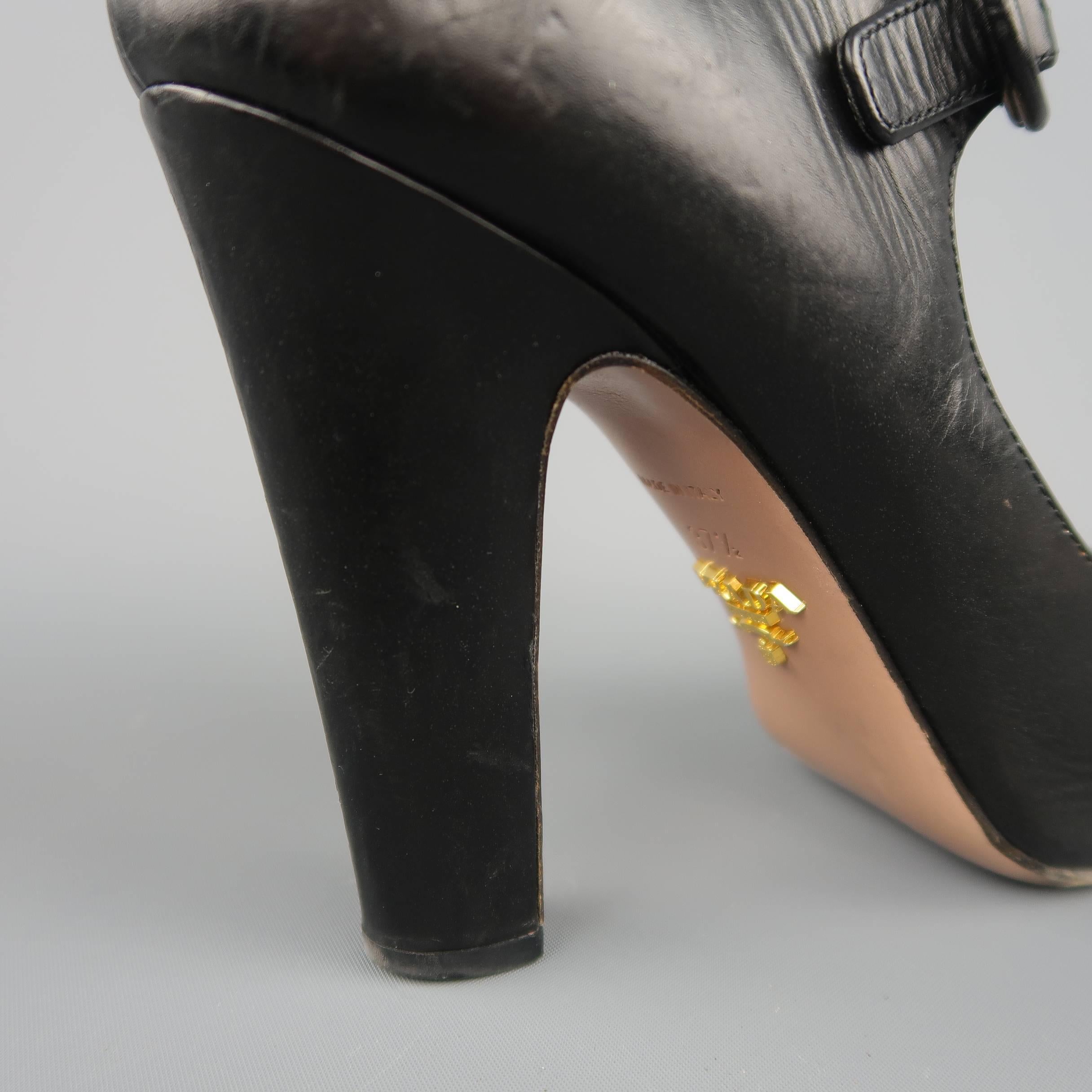 PRADA Size 7.5 Black Leather Mary Jane Peep Toe Pumps 2