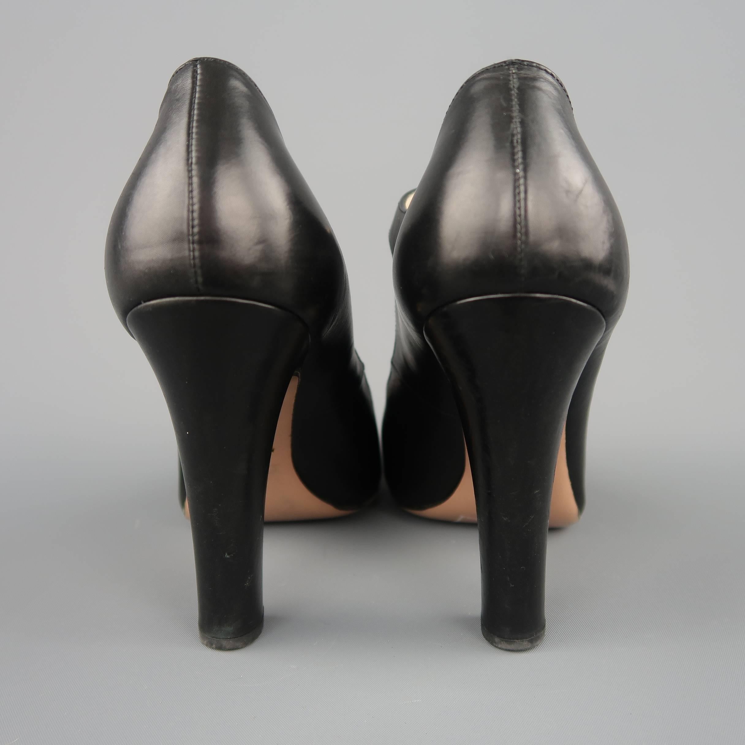 PRADA Size 7.5 Black Leather Mary Jane Peep Toe Pumps 3