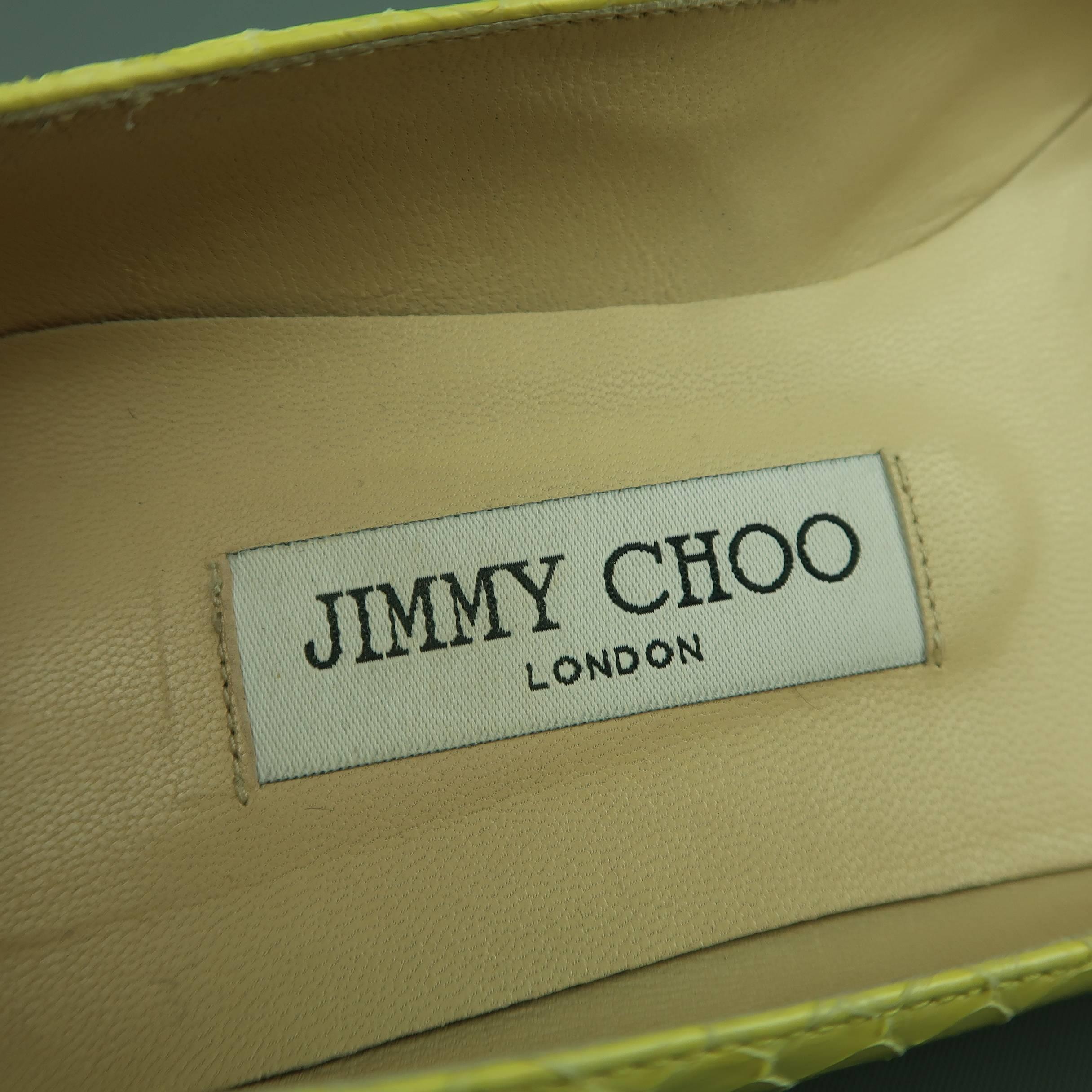 JIMMY CHOO Size 7 Yellow Snakeskin Leather Pointed Flats In Good Condition In San Francisco, CA
