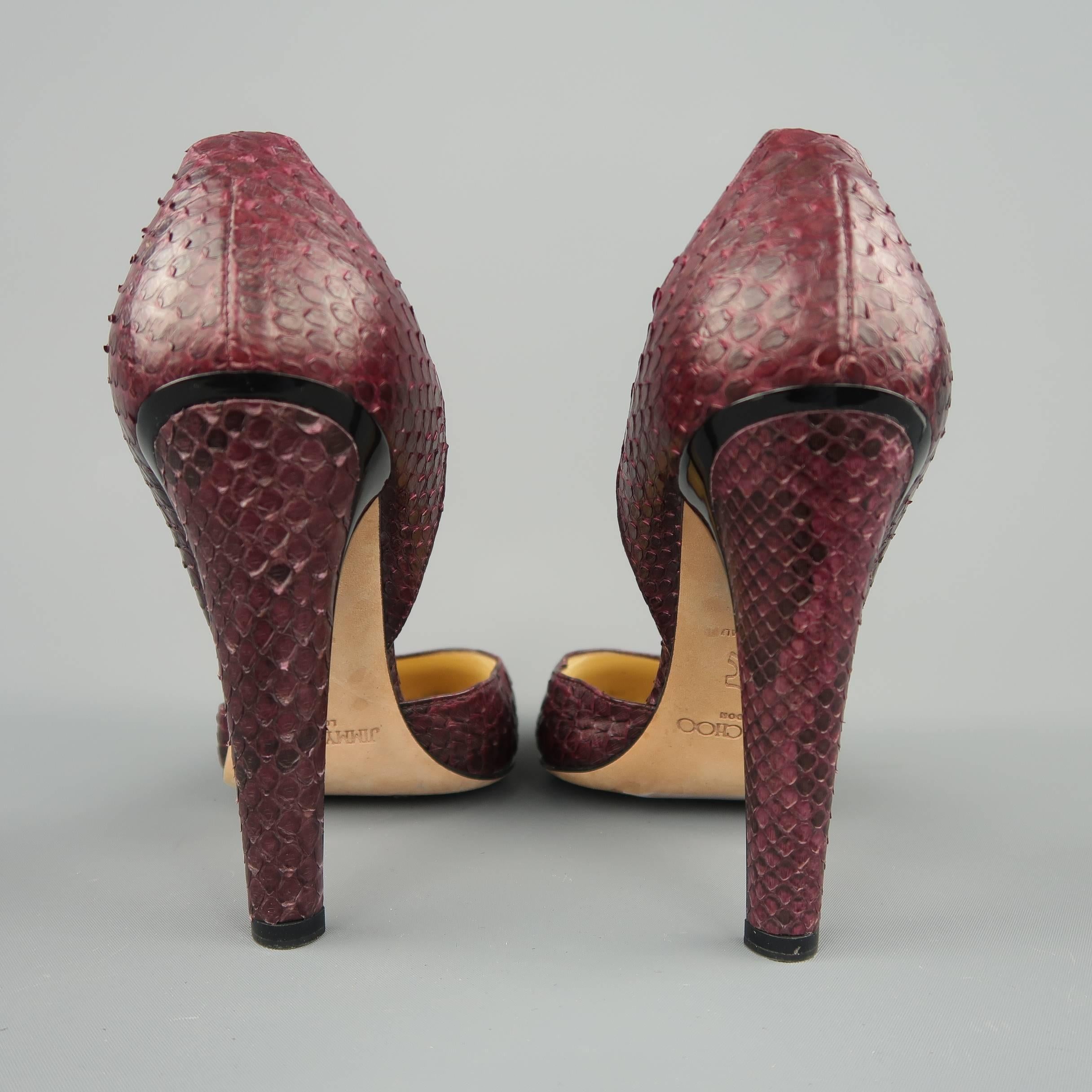 JIMMY CHOO Size 10 Plum Snake Skin Ankle Strap Pumps In Excellent Condition In San Francisco, CA