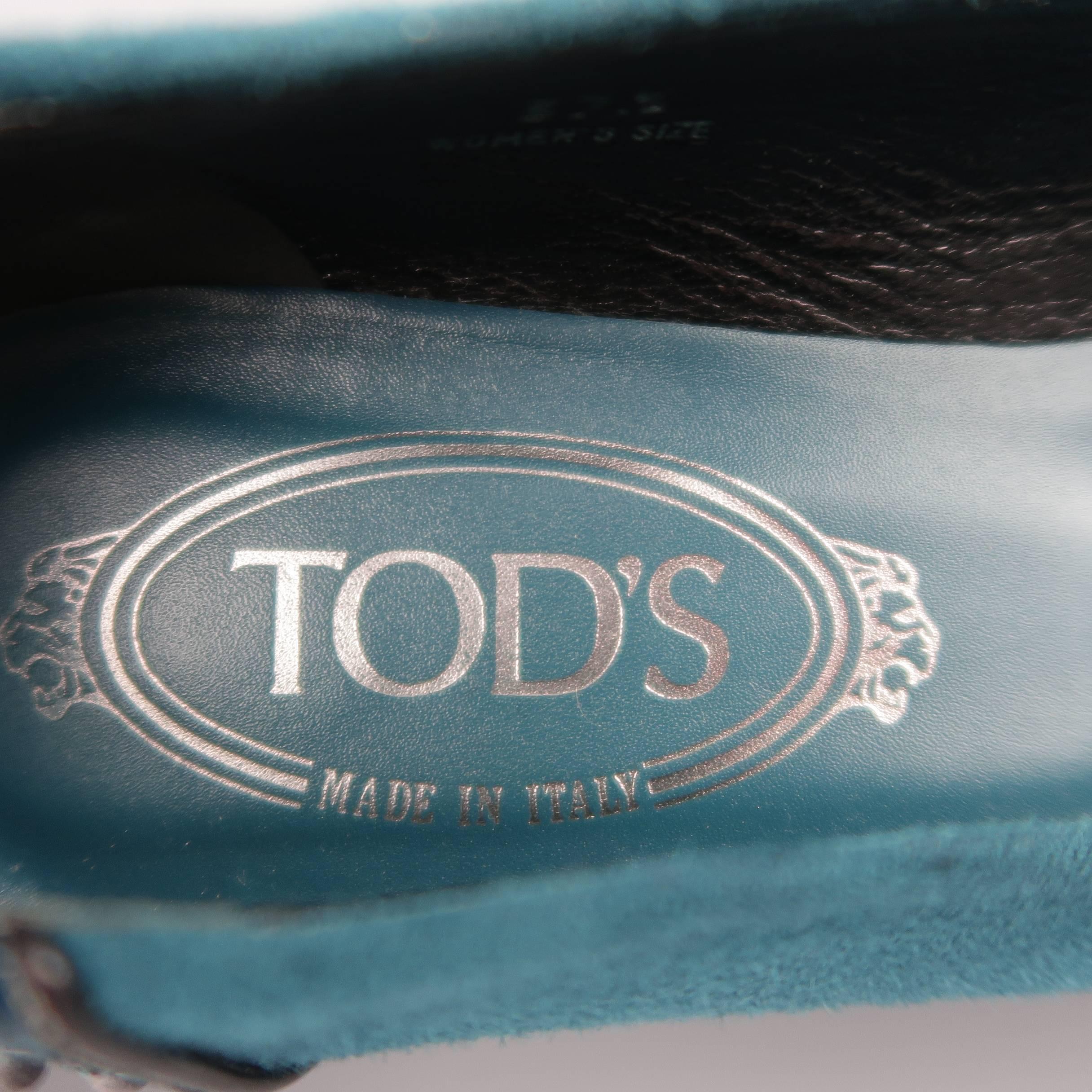 TOD'S Size 7.5 Teal Green Suede Patent Leather Cap Toe DEW Flats 1
