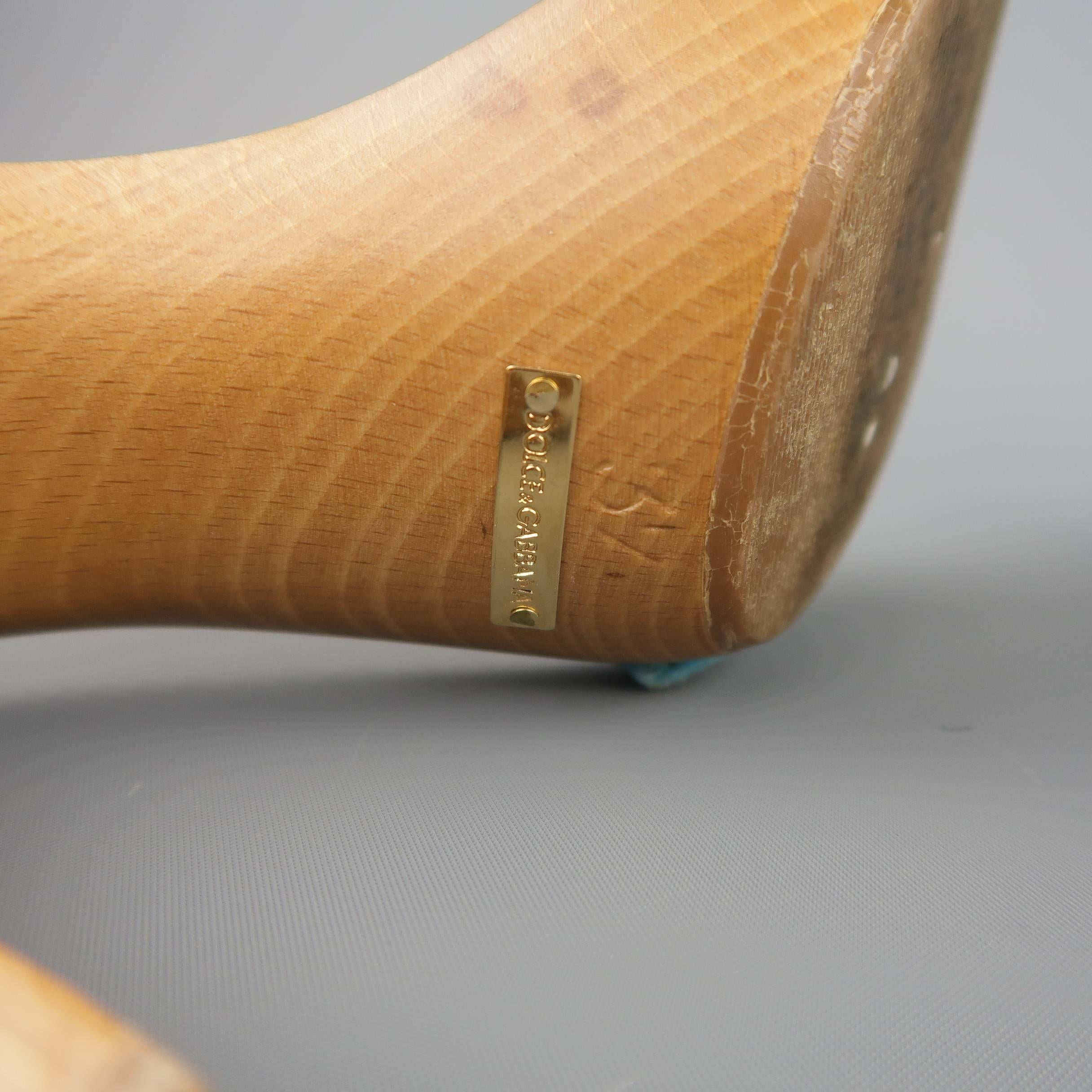 DOLCE & GABBANA Size 7 Blue Rhinestone Suede Wooden Platform Mule Sandals 2