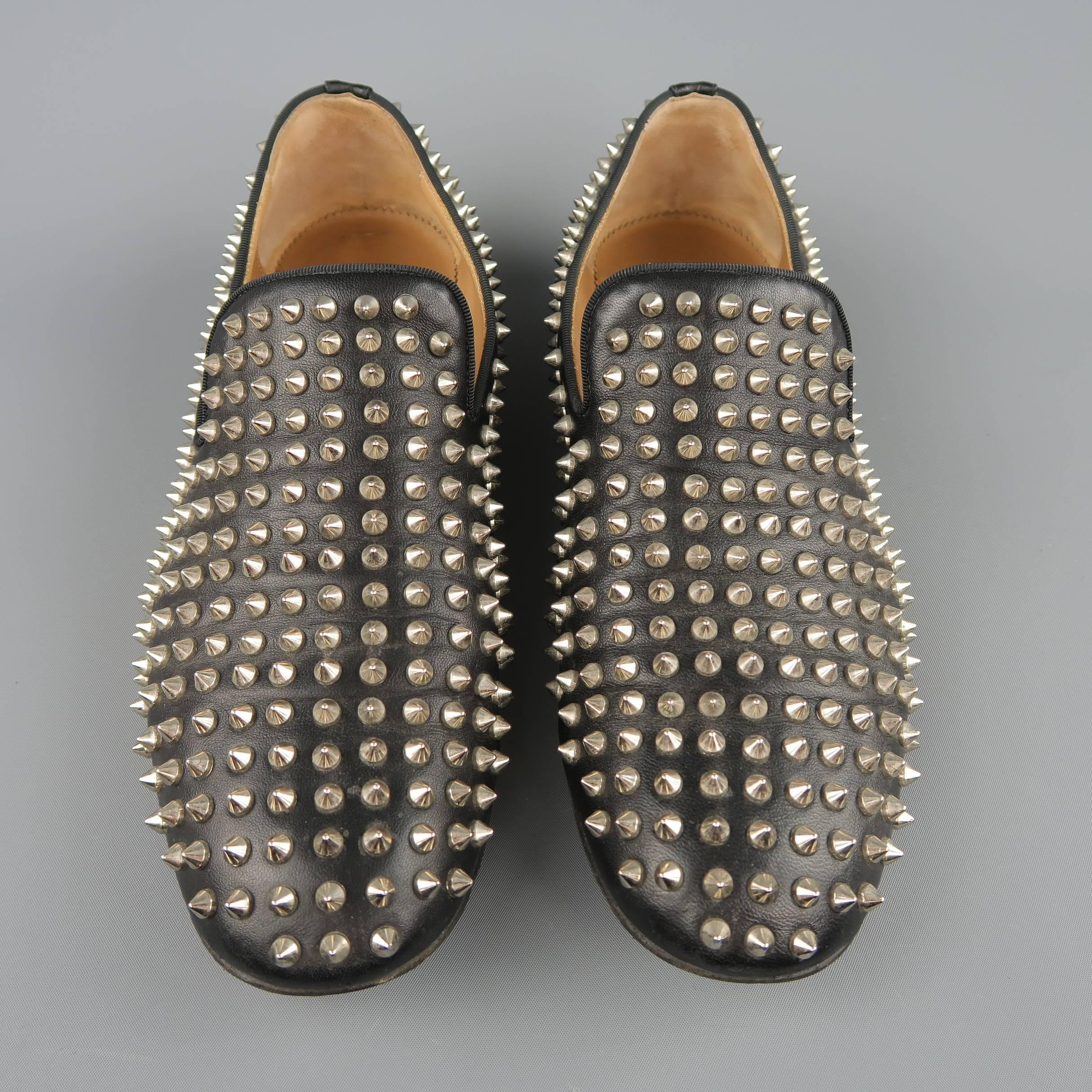 Men's CHRISTIAN LOUBOUTIN Size 9.5 Black Rollerboy Spikes Leather Loafers 1