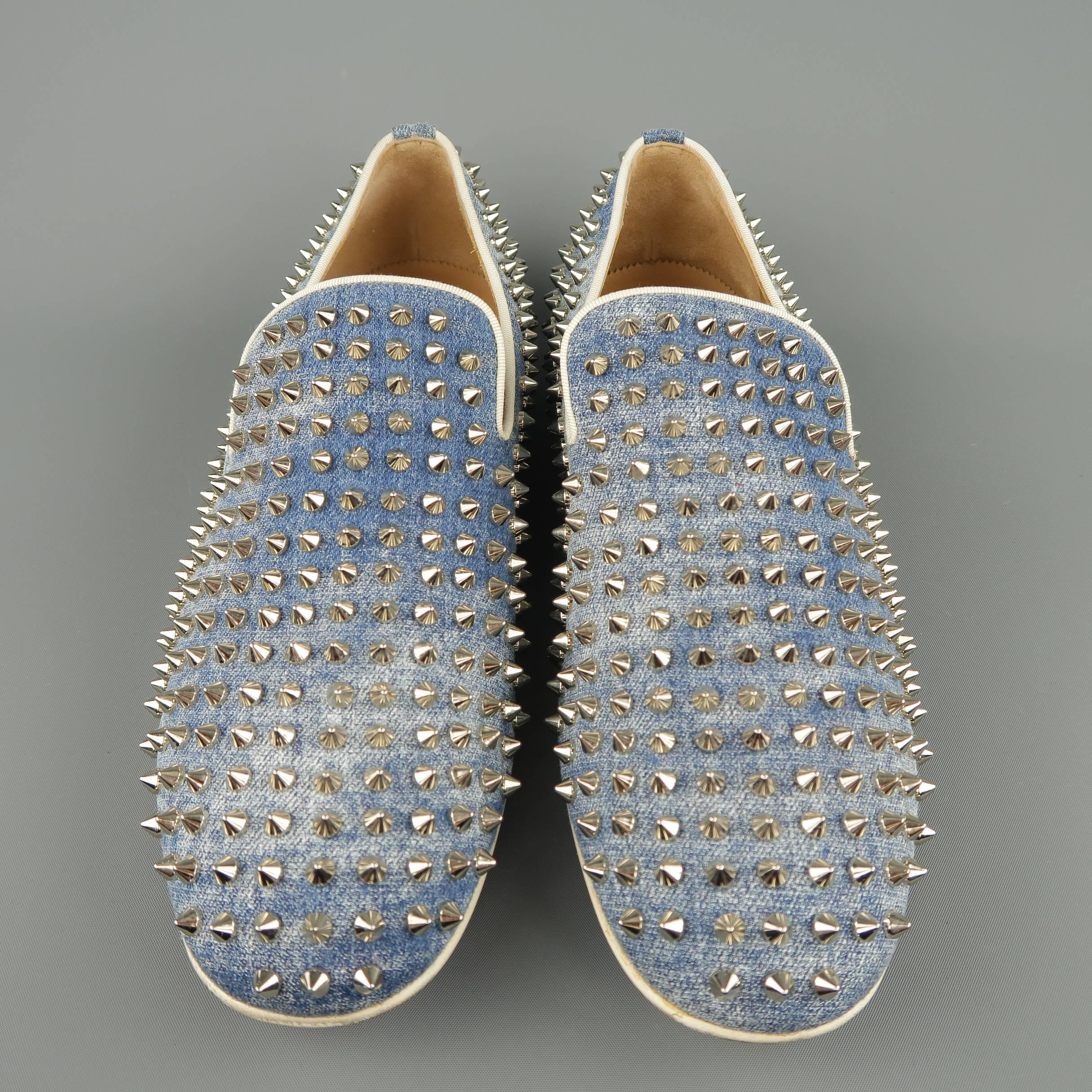 blue spiked loafers