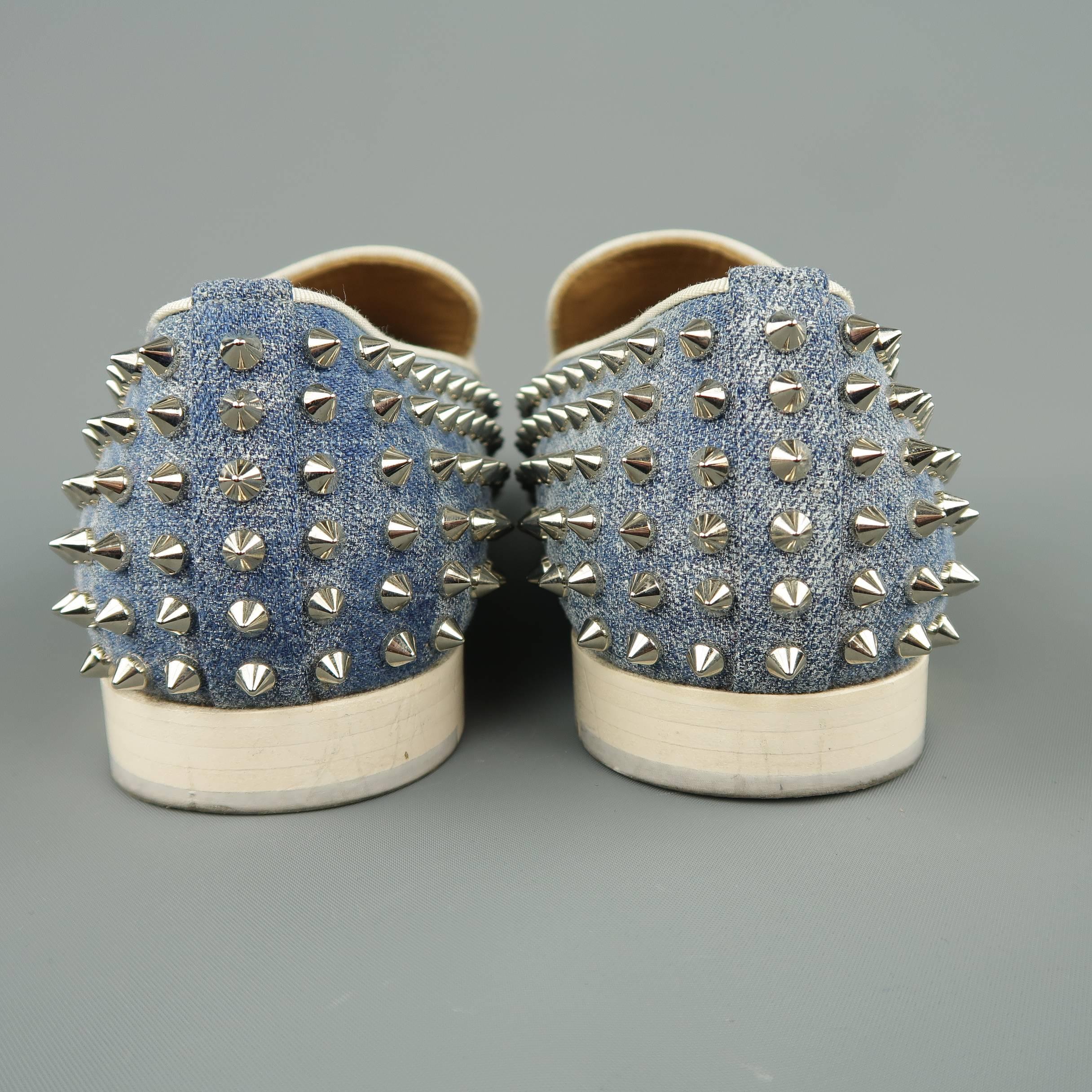 Gray Men's CHRISTIAN LOUBOUTIN Size 9.5 Blue Spiked Denim Rollerboy Spike Loafers