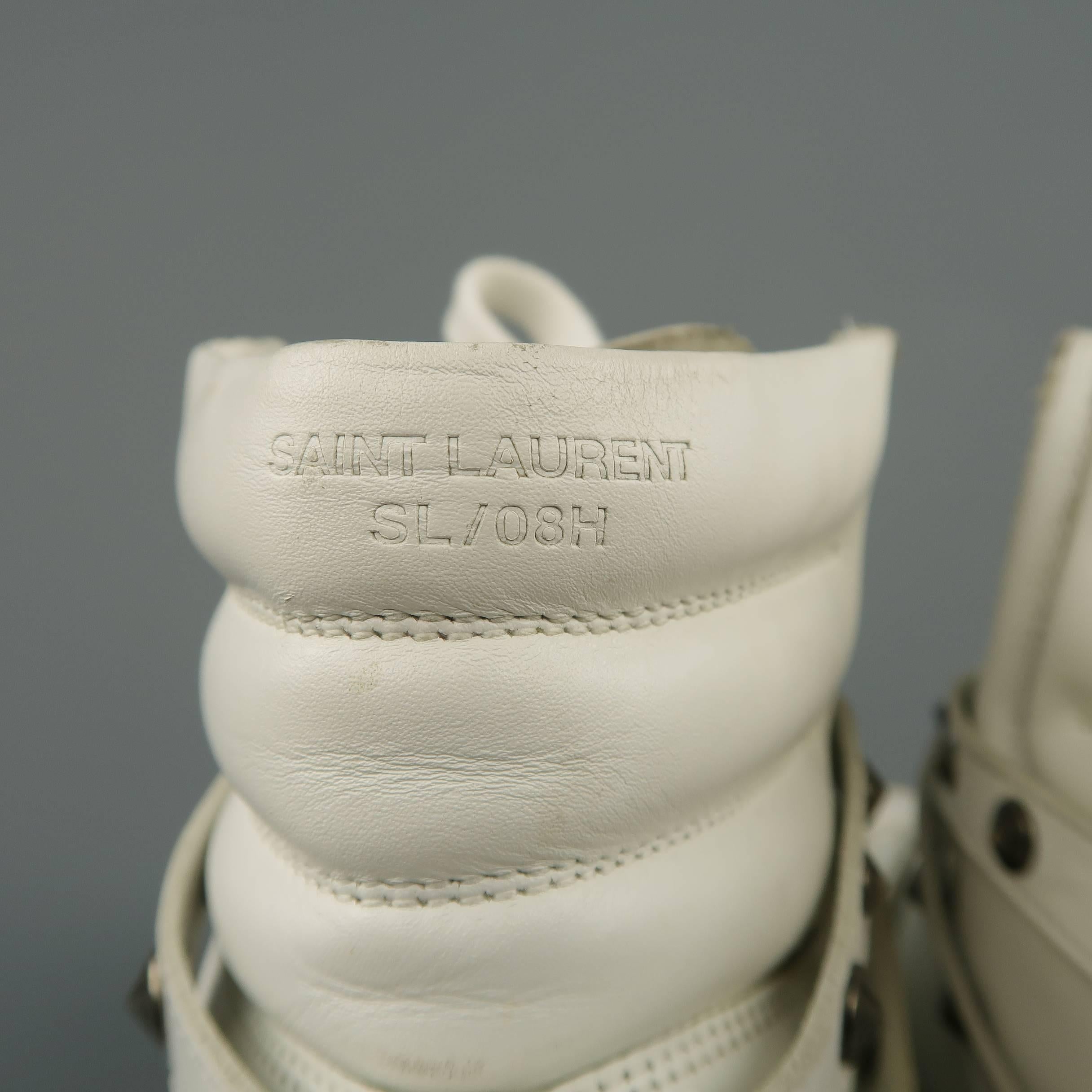 Men's SAINT LAURENT Size 8.5 White Studded Leather SL/08H Wesern High Top Sneake 7
