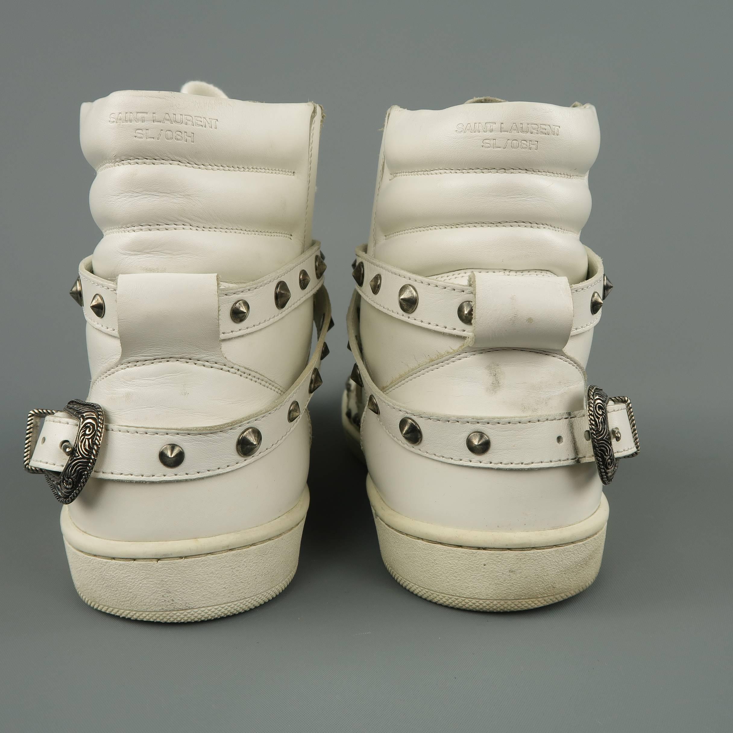 Men's SAINT LAURENT Size 8.5 White Studded Leather SL/08H Wesern High Top Sneake 5