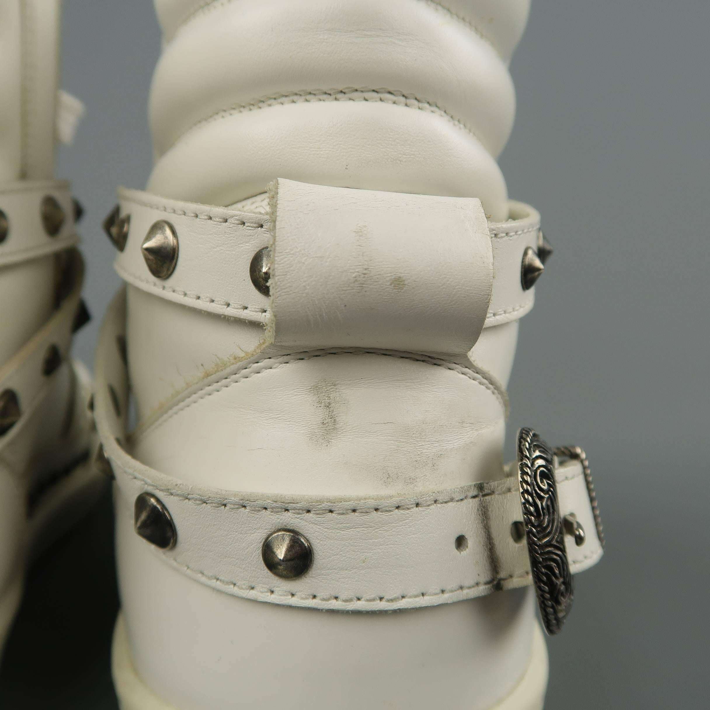 Men's SAINT LAURENT Size 8.5 White Studded Leather SL/08H Wesern High Top Sneake 6