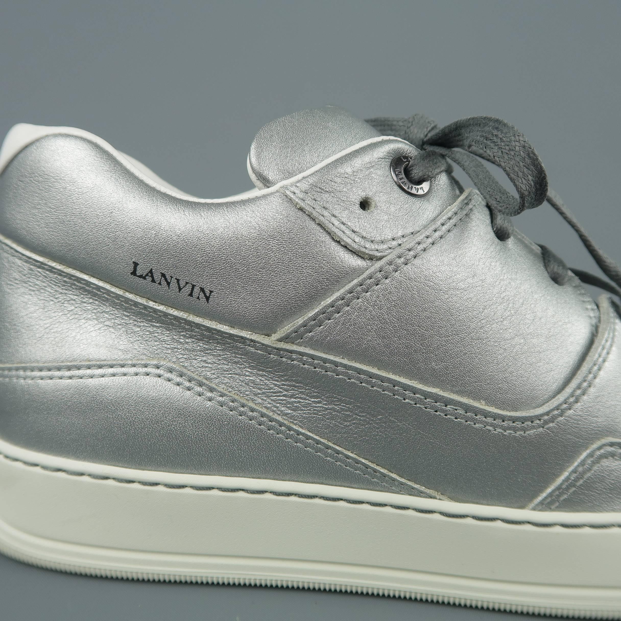 Lanvin Men's Silver Leather Mid Sneakers In New Condition In San Francisco, CA