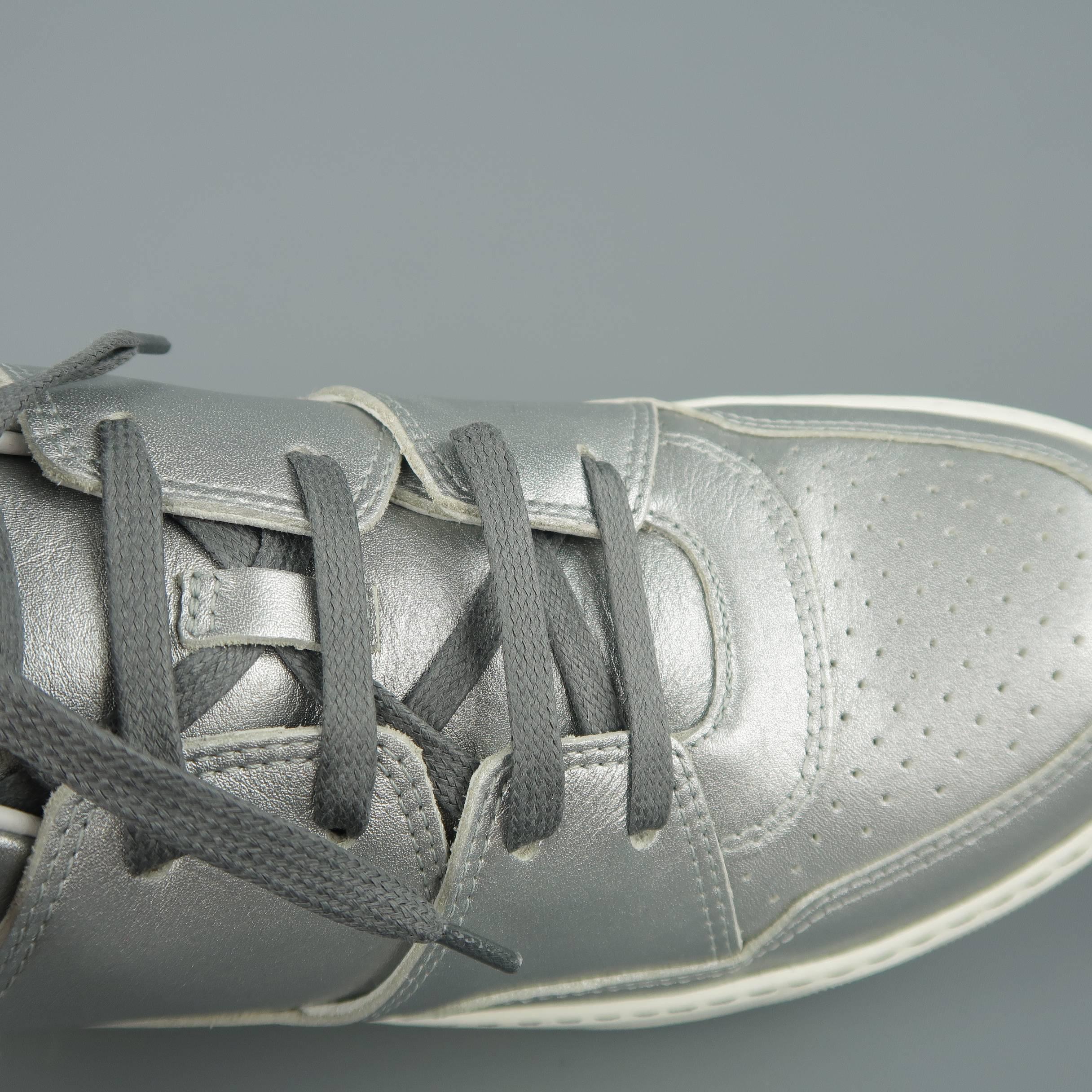 Lanvin Men's Silver Leather Mid Sneakers 1