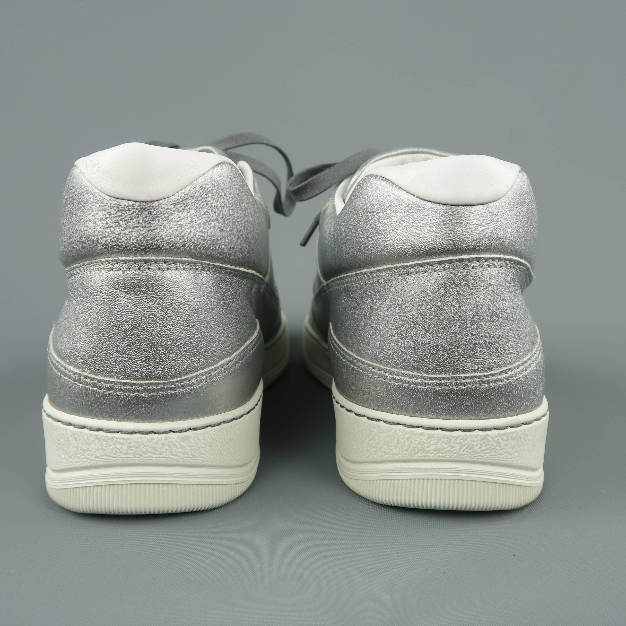 Lanvin Men's Silver Leather Mid Sneakers 4