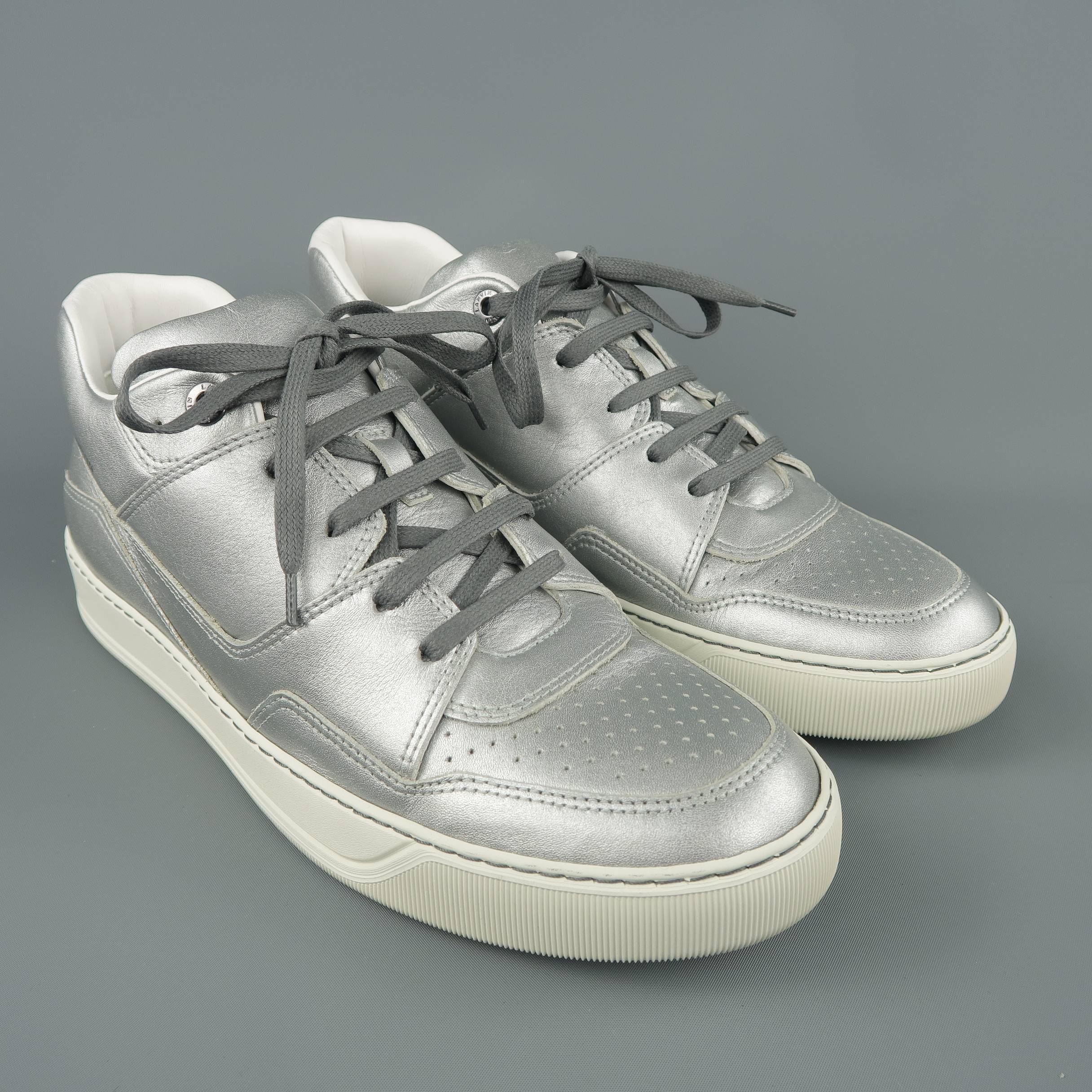 Lanvin Men's Silver Leather Mid Sneakers 2