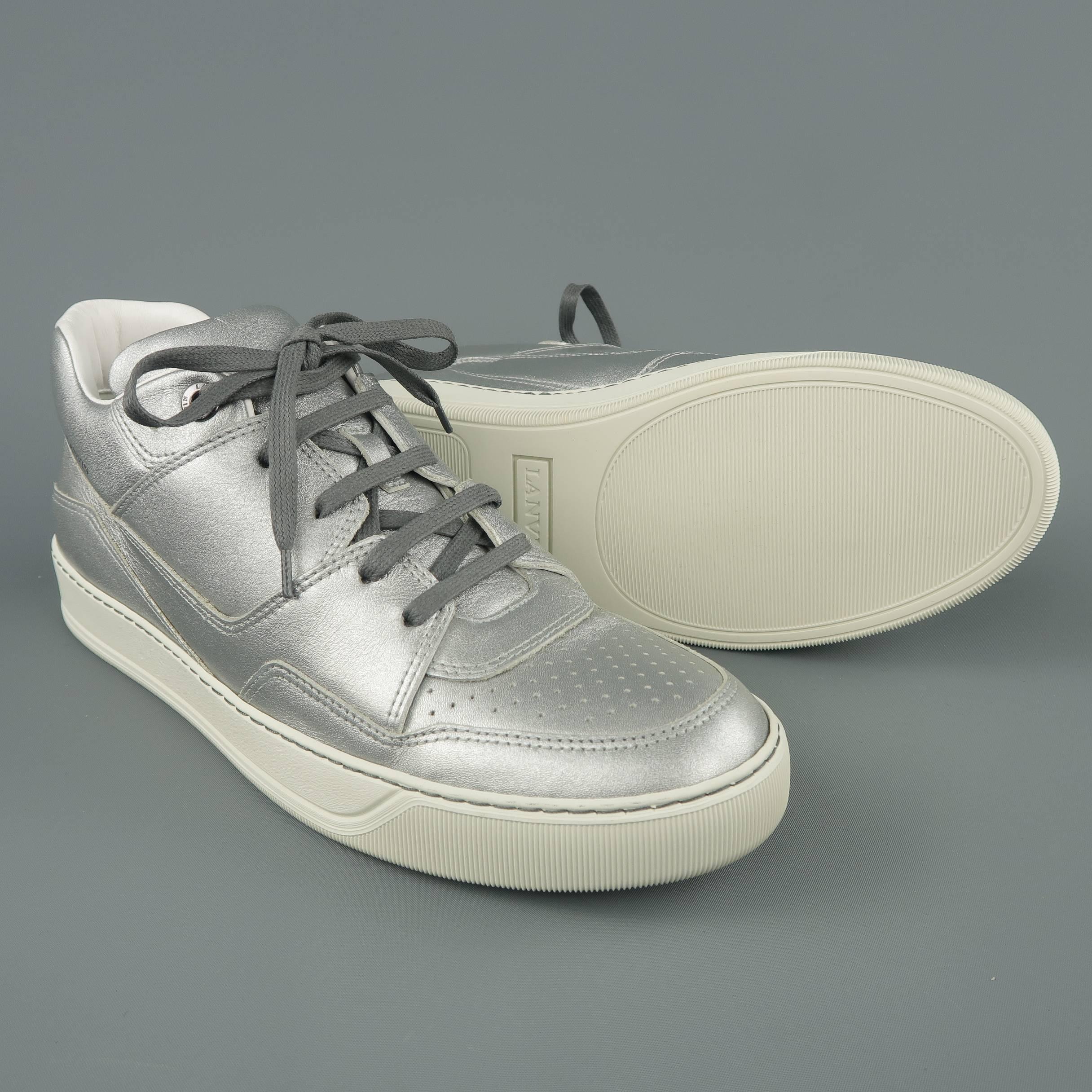 Lanvin Men's Silver Leather Mid Sneakers 3