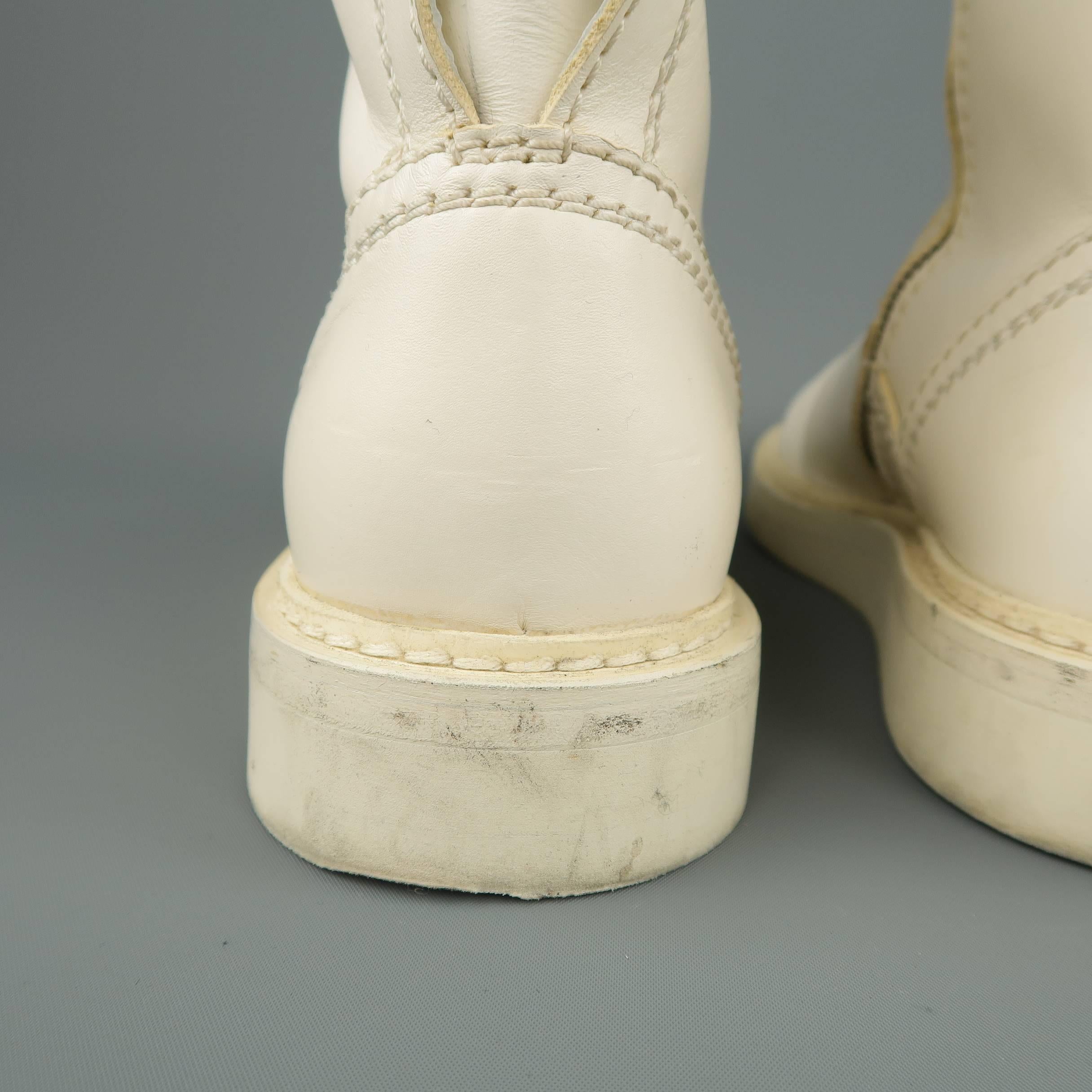 Ann Demeulemeester Men's White Leather Strap Back Knee High Boots 4