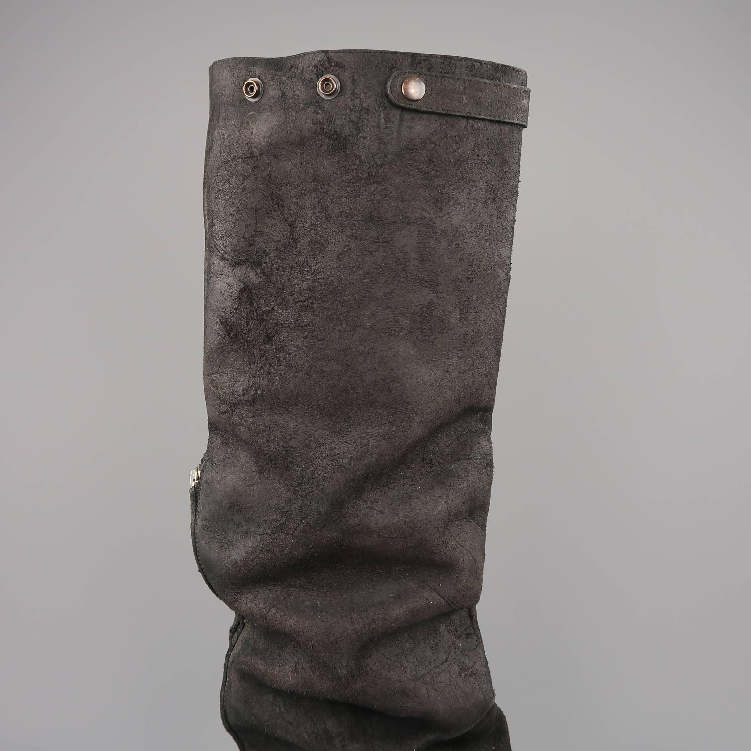 Rick Owens Men's Black Suede Knee High Slouchy Boots 2