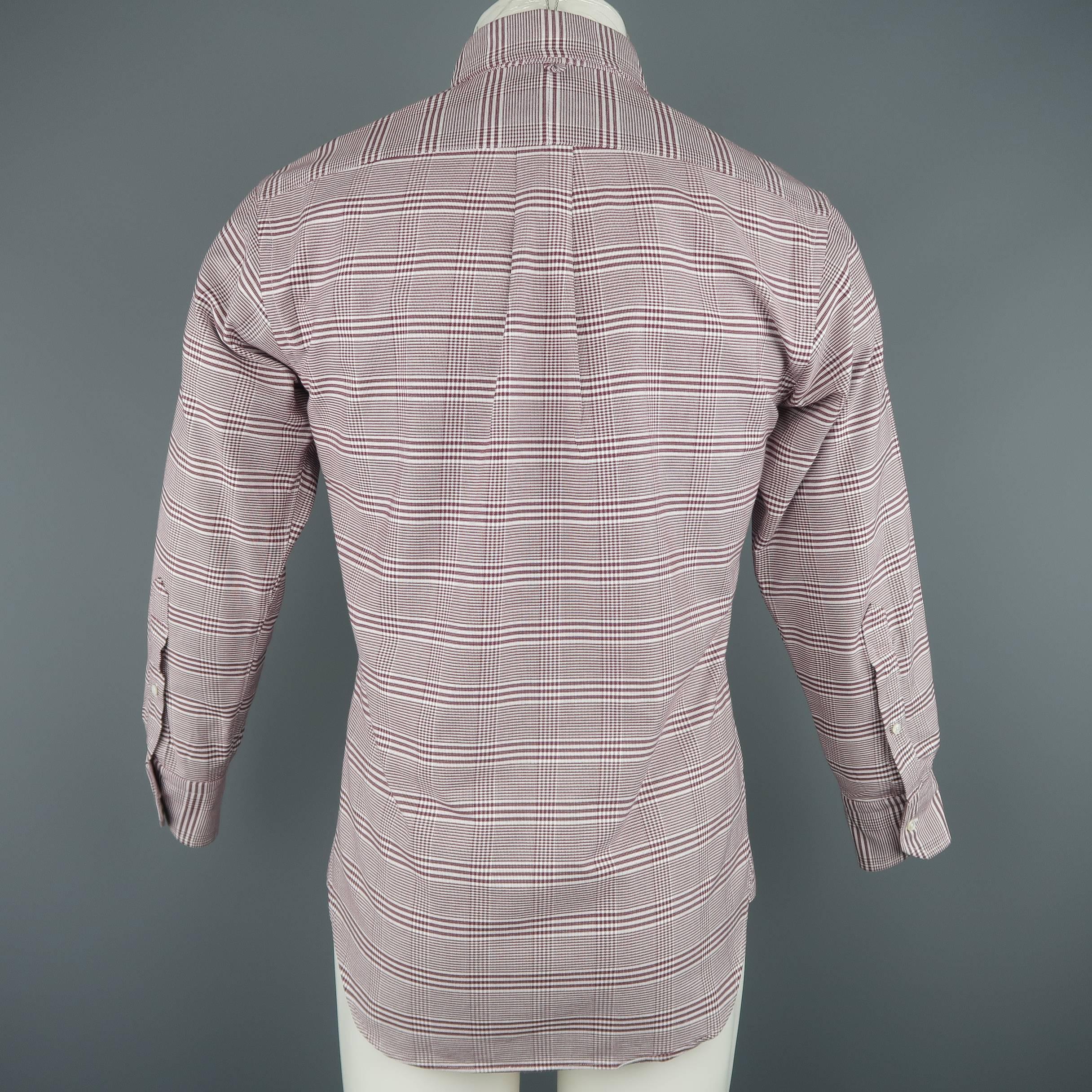 Men's BLACK FLEECE Size XS Burgundy Glenplaid Cotton Long Sleeve Shirt 1